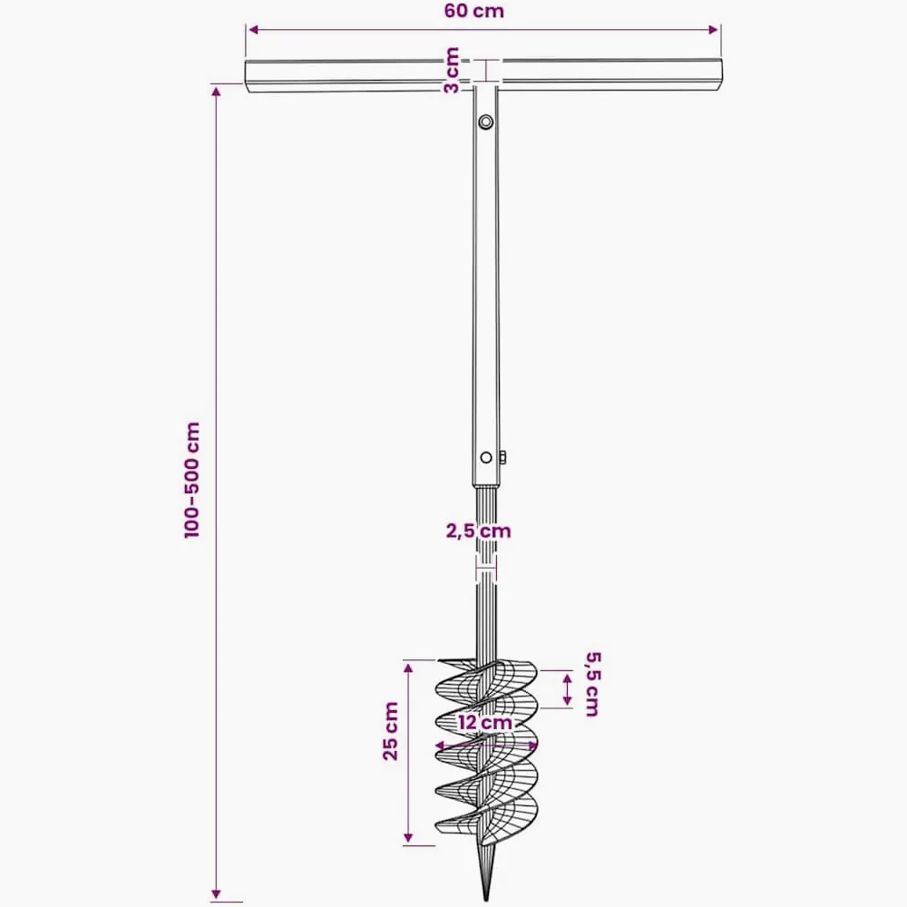 vidaXL Taladro de Tierra Mango 120 mm Tubo Extensión 5 m Acero