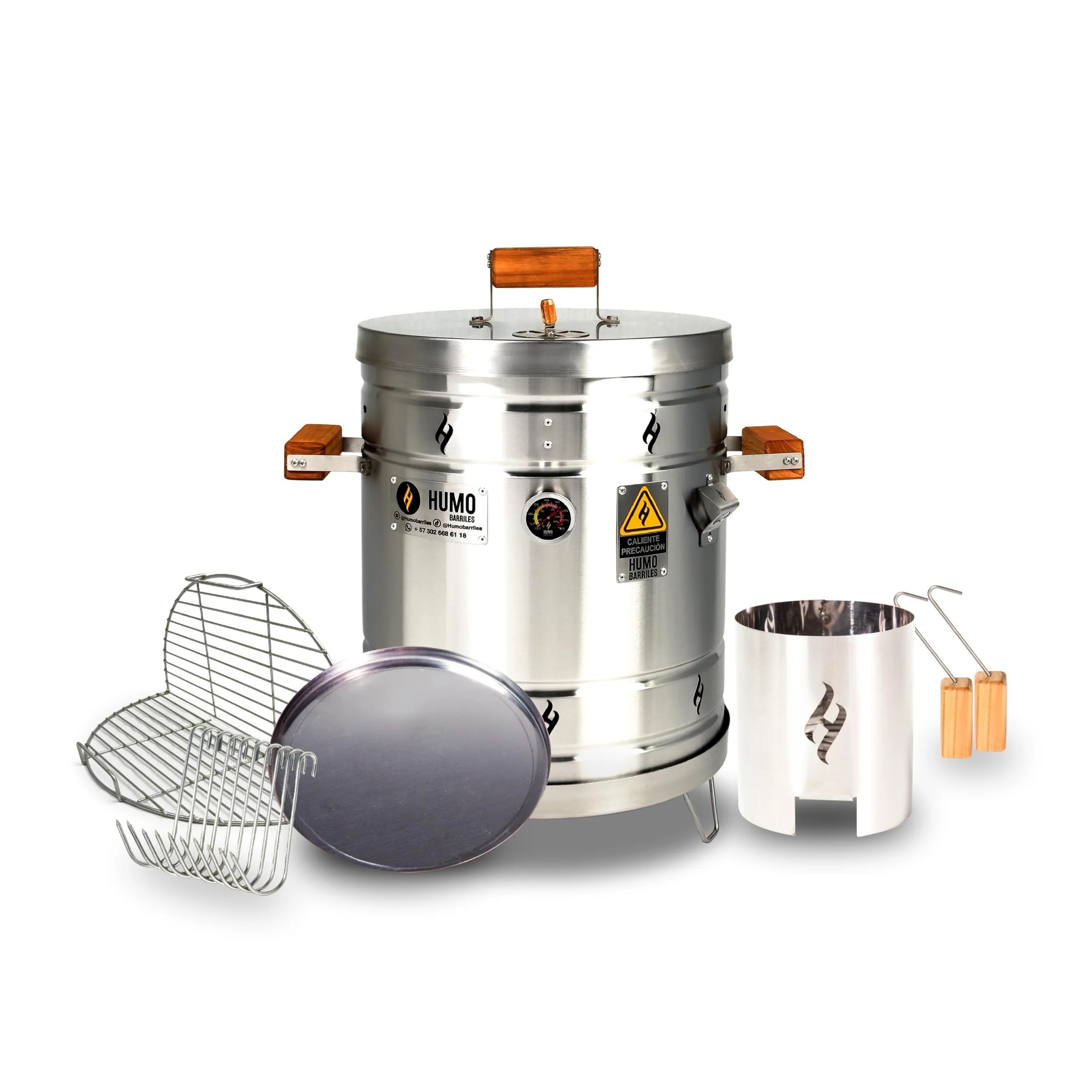 Barril Barbacoa Pequeño12 Libras (6 kilos)- Acero Inoxidable 304 y 430, Cocción sin Humo - Incluye Parrilla, Ganchos, Cenicero y Termómetro - Hasta 6 Personas