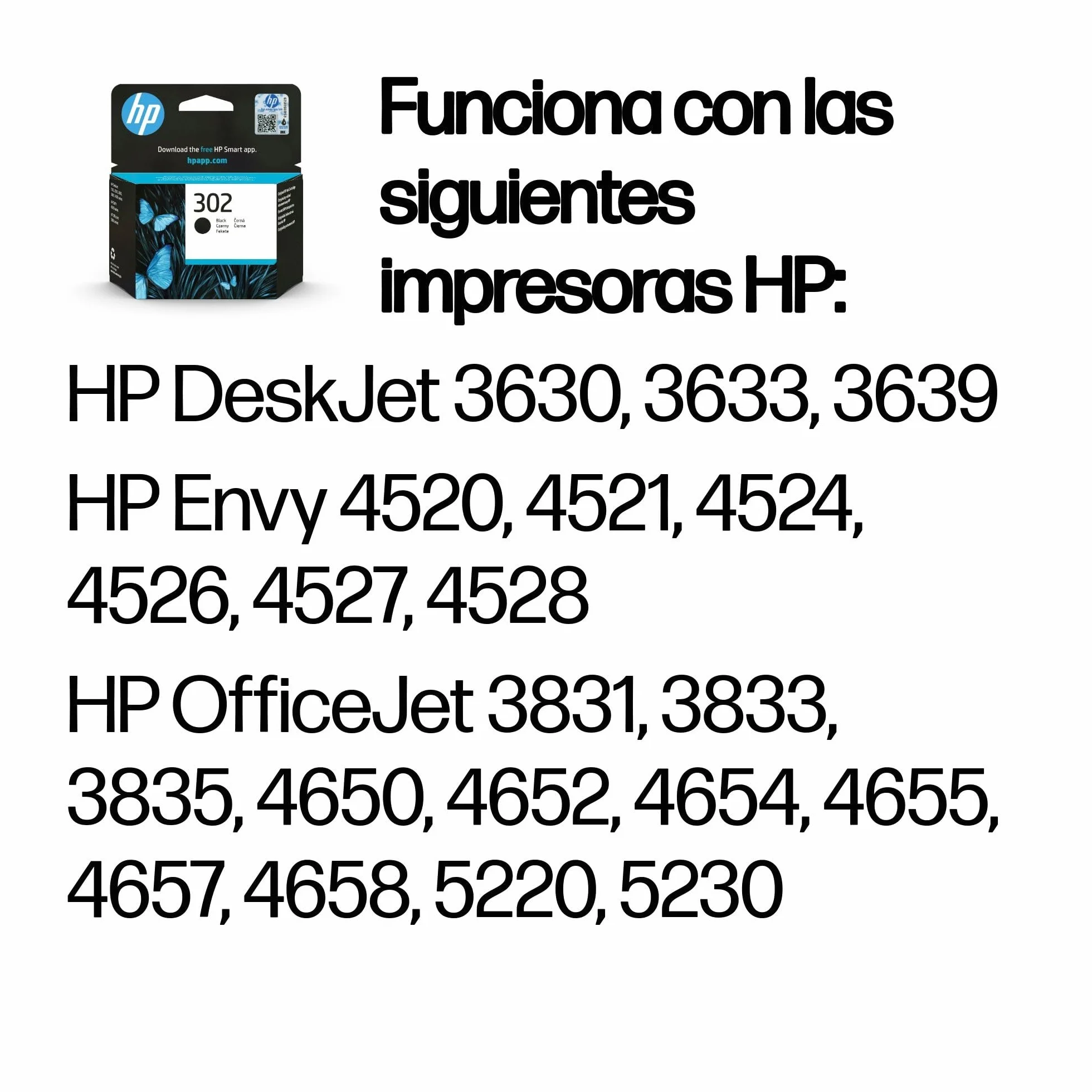 HP 302 F6U66AE Cartucho Original de Tinta Negro Compatible para Impresoras Deskjet Envy OfficeJet