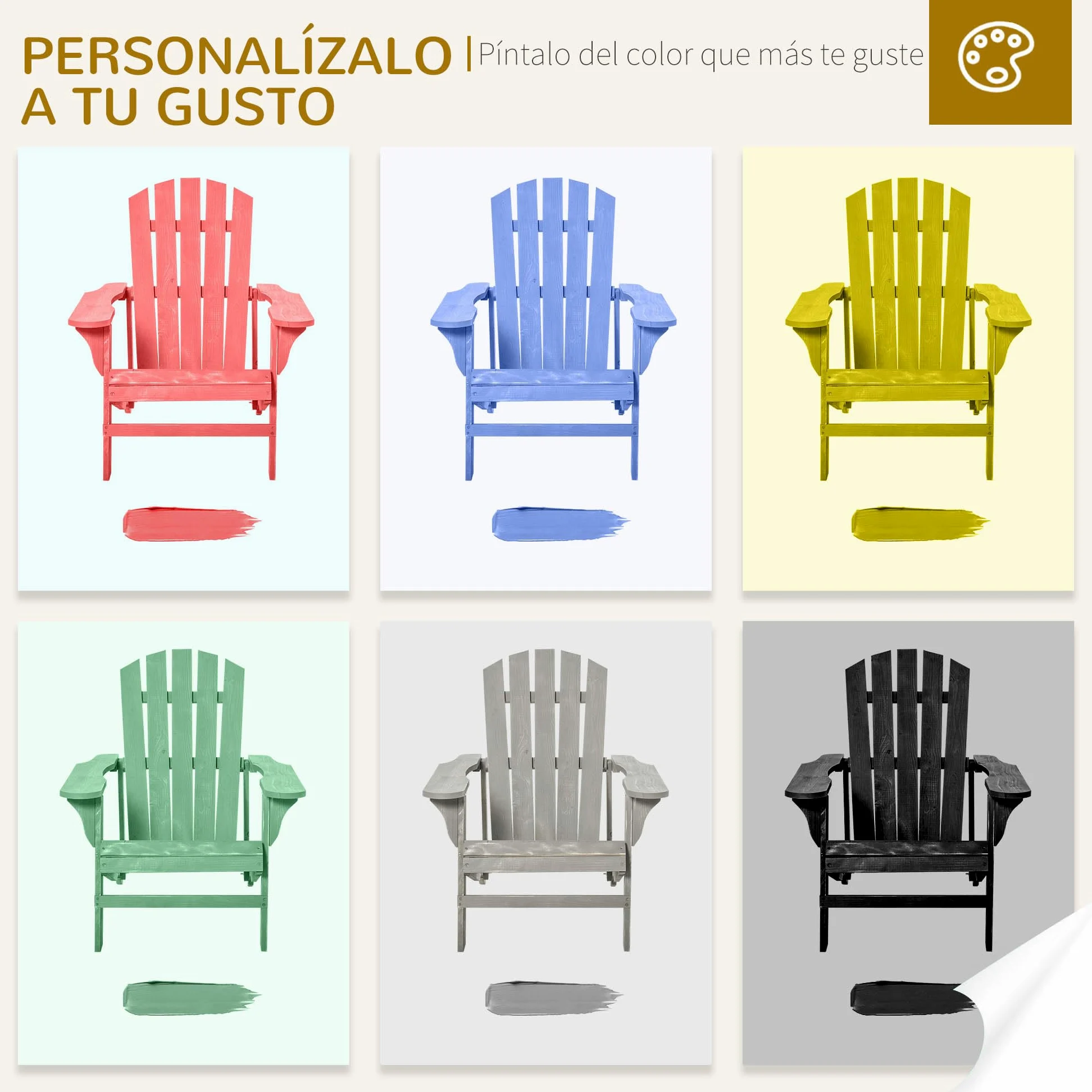Outsunny Silla Adirondack de Madera Silla de Jardín con Asiento Extra Ancho Carga 150 kg para Patio Terraza Balcón 78x89x88 cm Gris Claro