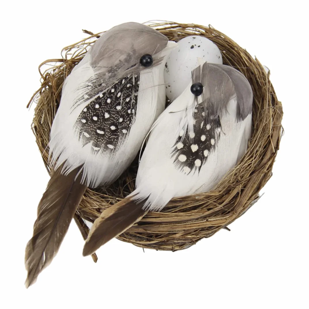 Pájaros realistas con plumas artificiales con huevo de nido para el hogar, jardín, ornamento de jardín, manualidades al aire libre, pájaro realista para ventana, jardín, balcón, patio, césped, patio