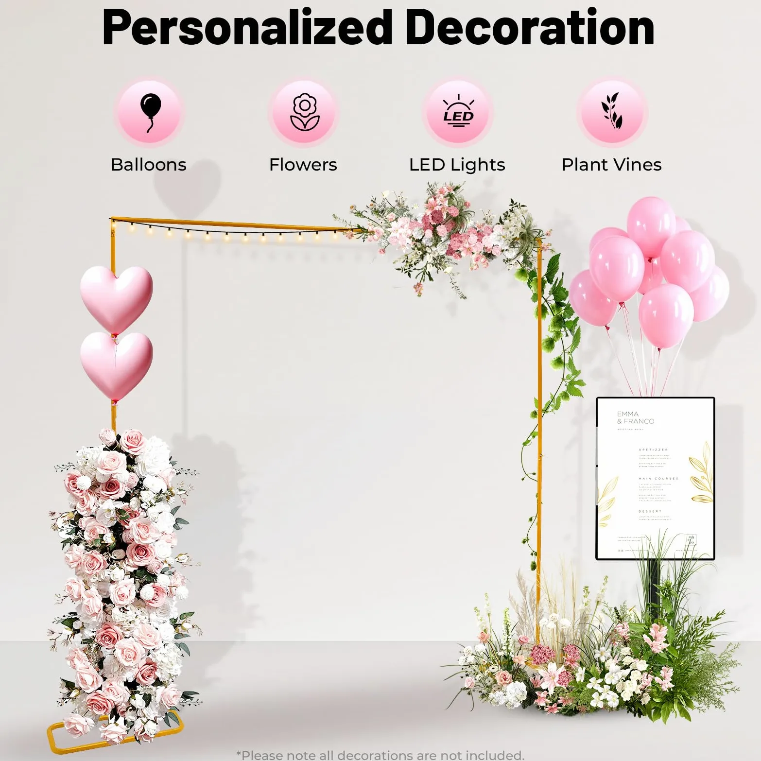 Arco de boda de 2 x 2,1 m, color dorado, ajustable, soporte de metal para fiestas, eventos, decoración