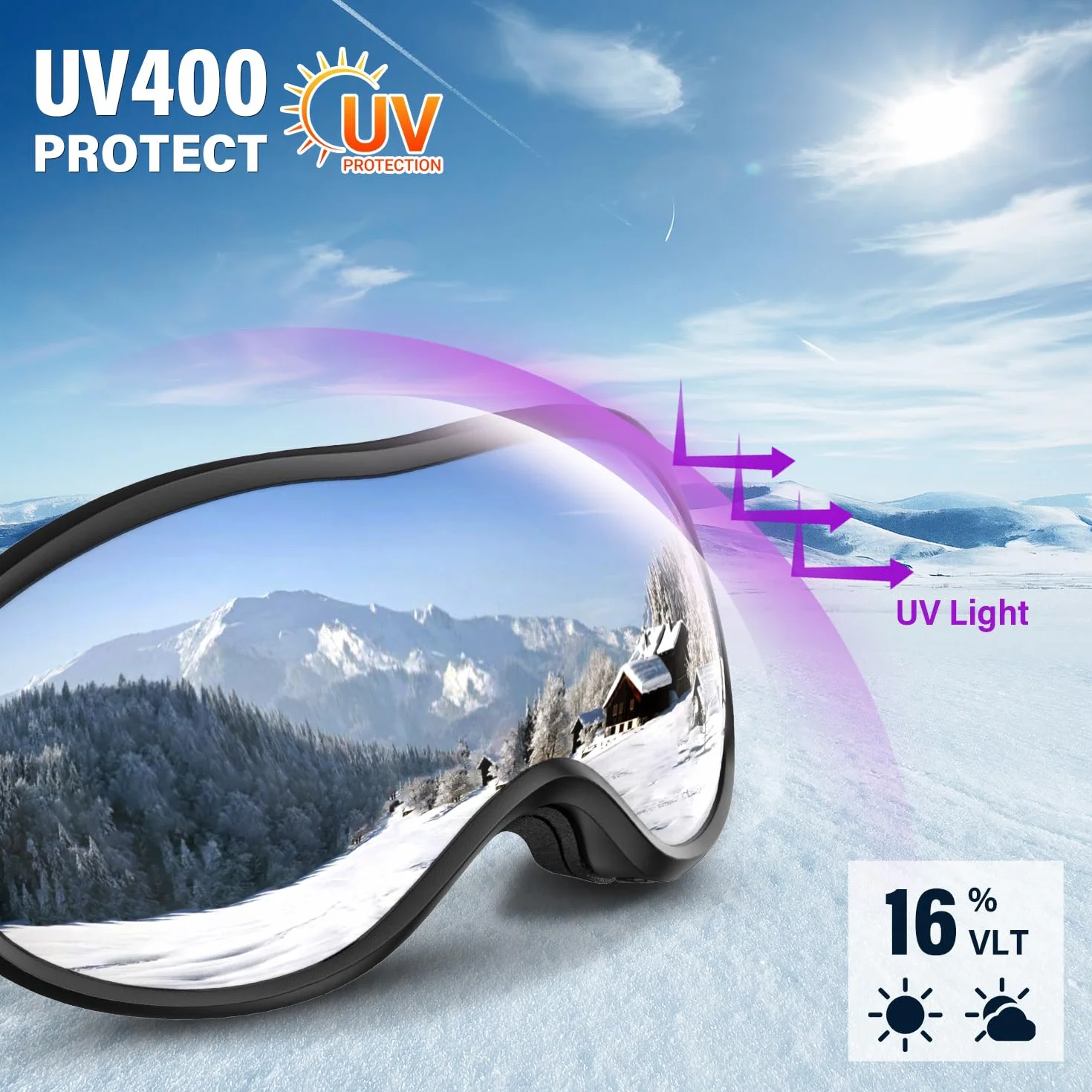 Onherm Gafas de Esquí Doble Lente Esférica Antiempañante Protección UV Compatibles con Casco y Gafas Graduadas