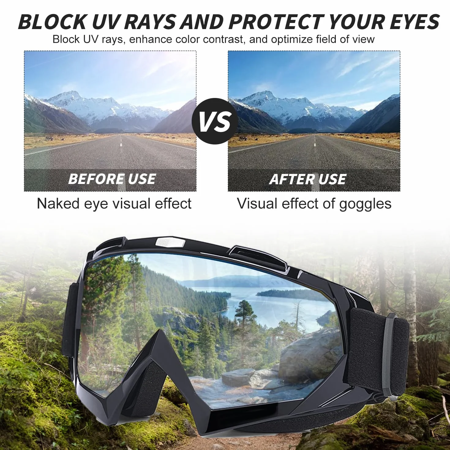 Gafas Windproof de Moto, Gafas Snowboard, Gafas telescópicas ajustables antipolvo y antivaho
