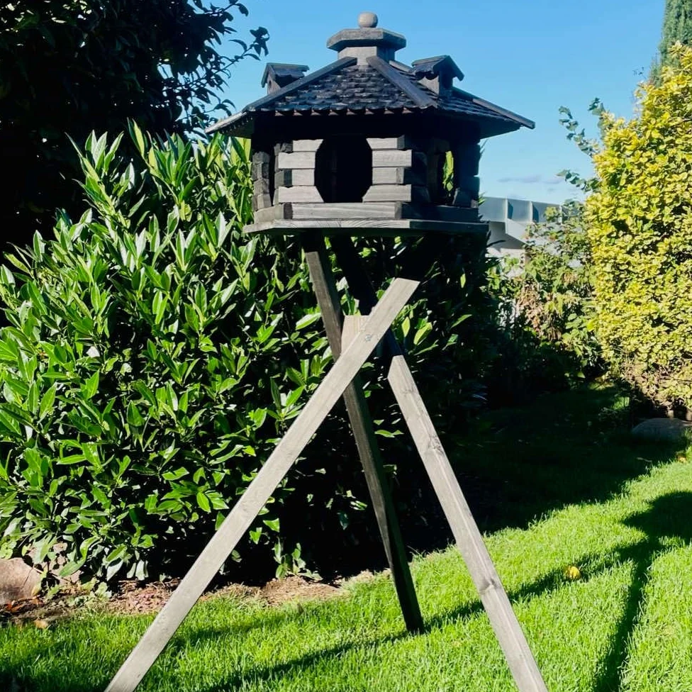 Comedero para pájaros XL hexagonal, incluye soporte, color marrón oscuro