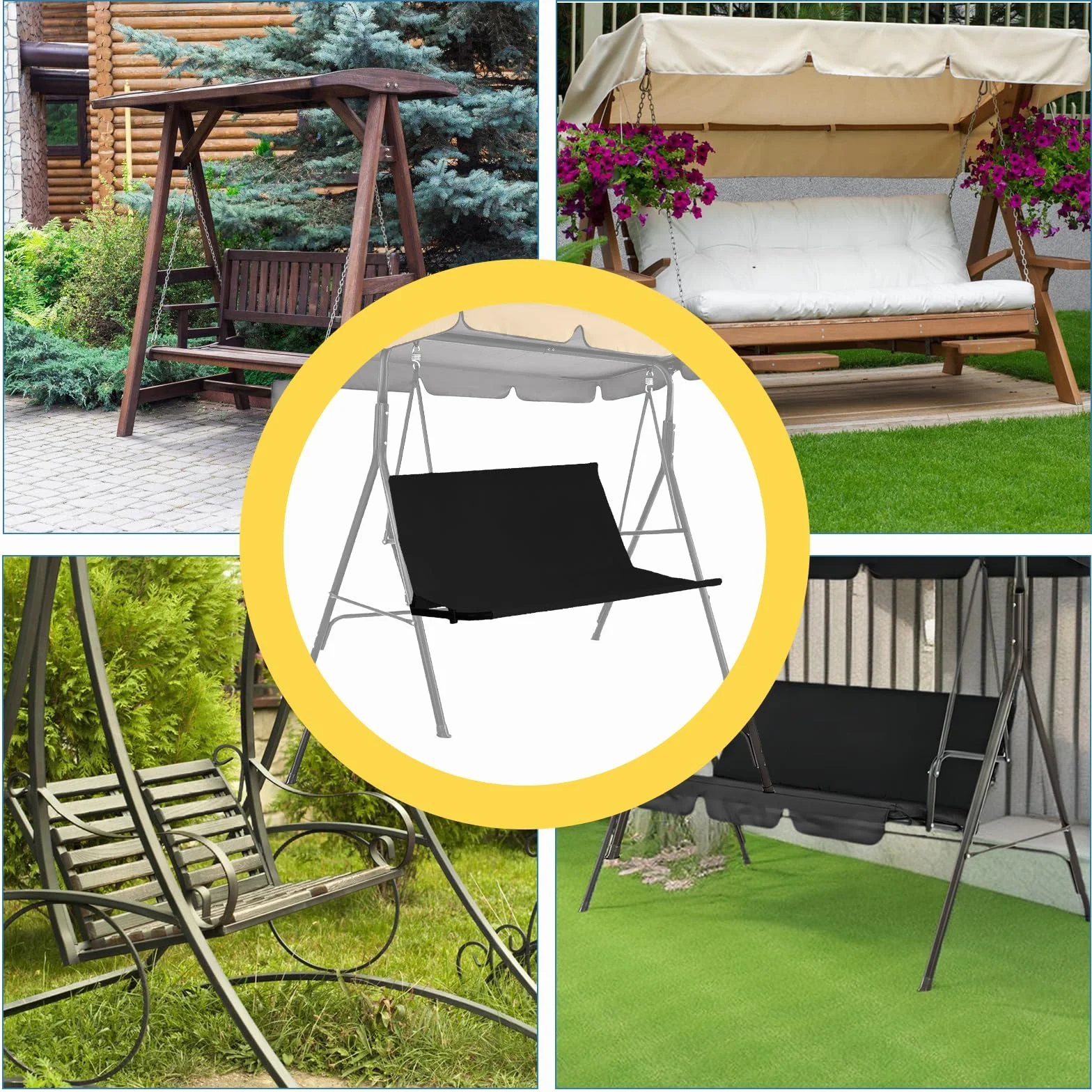 Funda de asiento de columpio de repuesto: 210D tela Oxford para columpios de Hollywood, resistente al agua y al sol, para jardines, patios y balcones (138 x