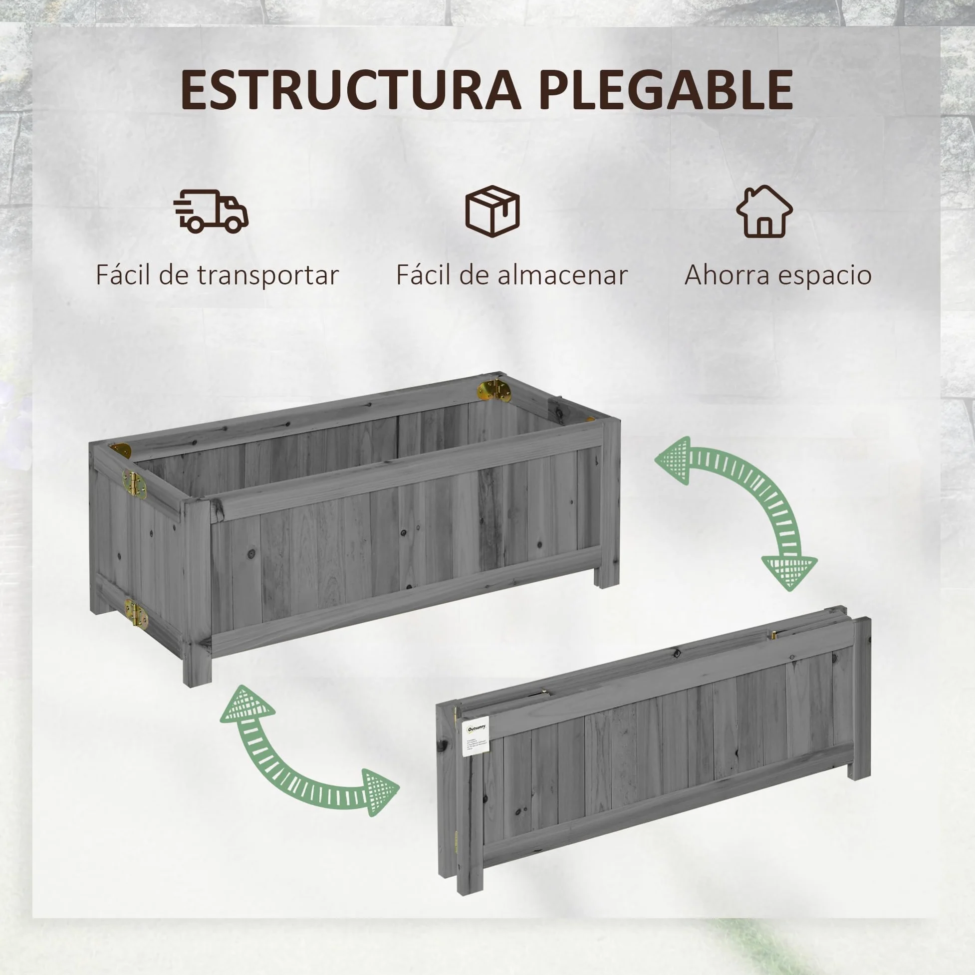 Outsunny Jardinera de Madera Plegable Jardinera Elevada para Cultivos Verduras Flores en Exterior Patio Balcón Terraza 70x30x25 cm Gris