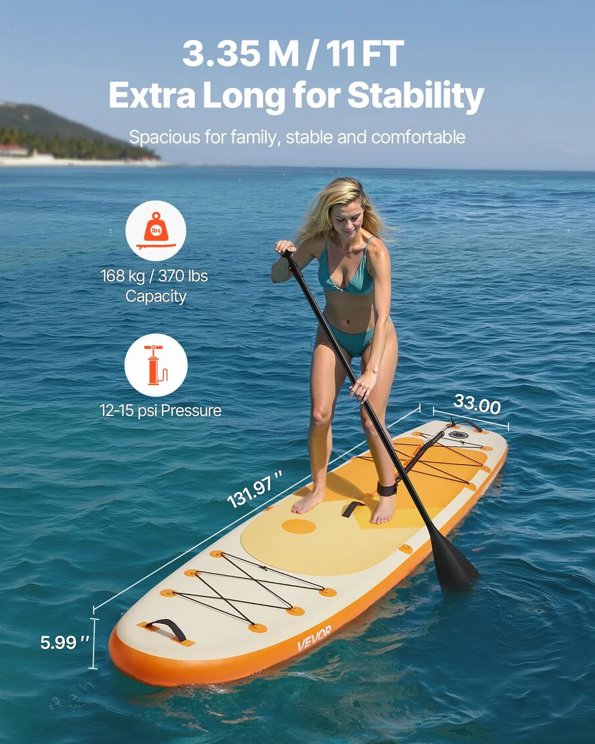 VEVOR Tabla de Surf Inflable Ultraligera con Bomba, Remo, Aleta, Mochila, Correa de Tobillo, Carga 150 kg