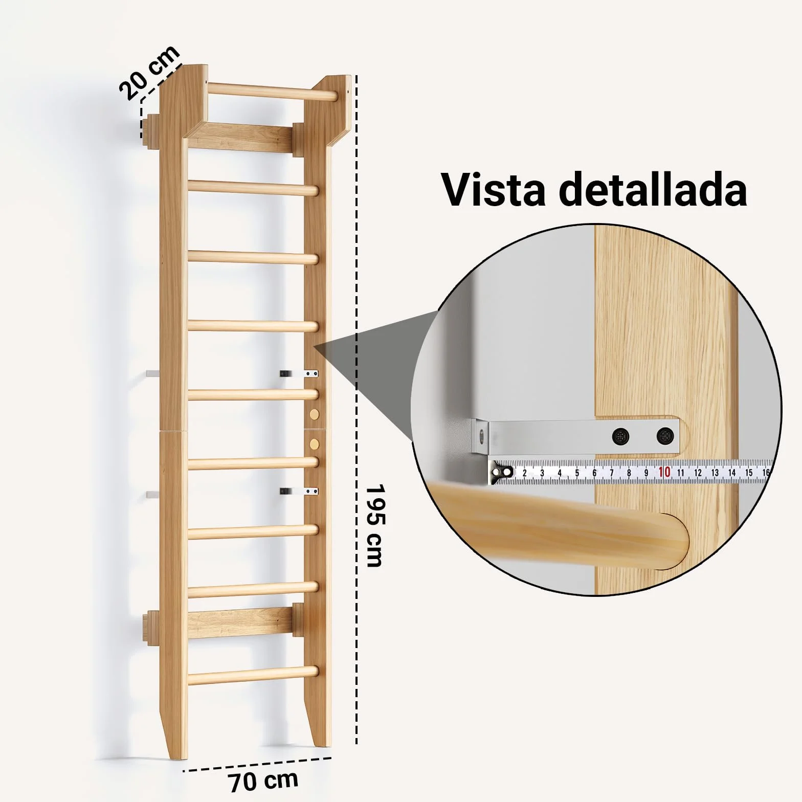 COSYLAND Espaldera de Madera para Gimnasio en Casa, Escalera Sueca con Barra de Dominadas, Carga 100 kg, Adultos y Niños