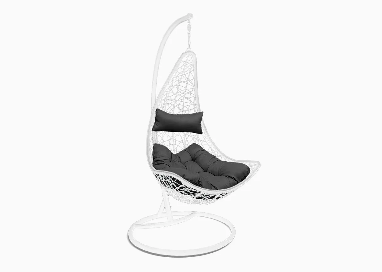 S & S Saldos y Stocks Silla Colgante Mecedora Once. Muebles de Jardin o Terraza Blanco, Cojines Gris