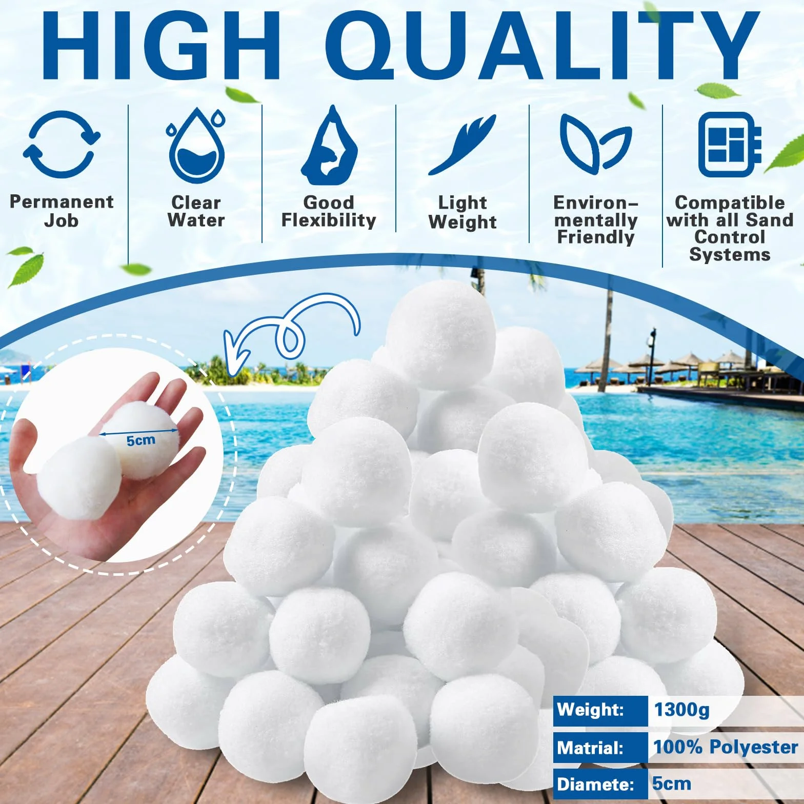 Frasheng 1300g Bolas de Filtro Piscina,Bolas de Filtro,Filter Balls,Filtro de Depuradora Piscina,Filtro de Piscina de Bolas de Limpieza,Filtrado De Agua,Limpiador de Piscinas Sistema de Filtro