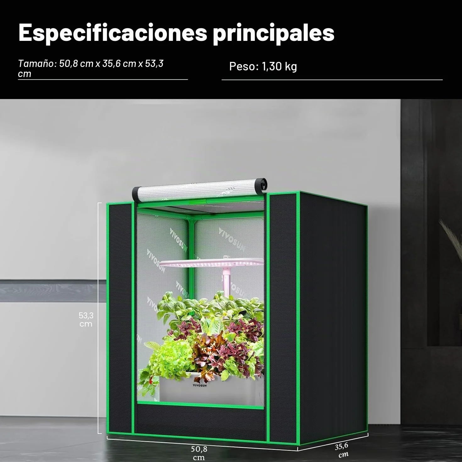 VIVOSUN Tienda de Cultivo Pequeña 50x36x54cm, Cultivo Hidropónico, Tienda de Cultivo Interior de Mylar Altamente Reflectante, Fondo Sellado, Ventana de Ventilación, Puerto de Orificio para Cables