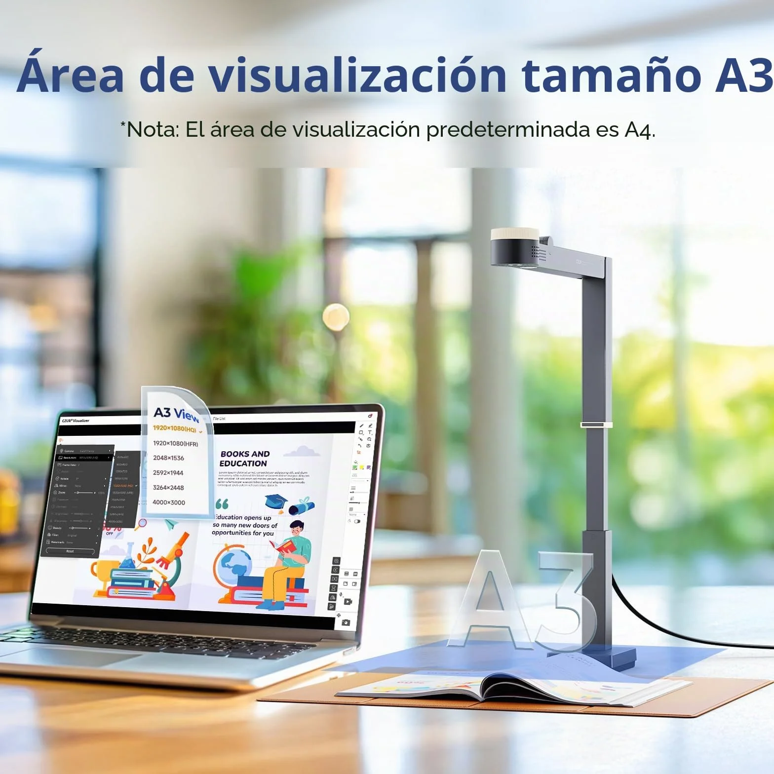 CZUR Fancy S Pro Cámara de Documentos 4K USB 12MP con Luz LED, Micrófono y Enfoque Automático 60 fps