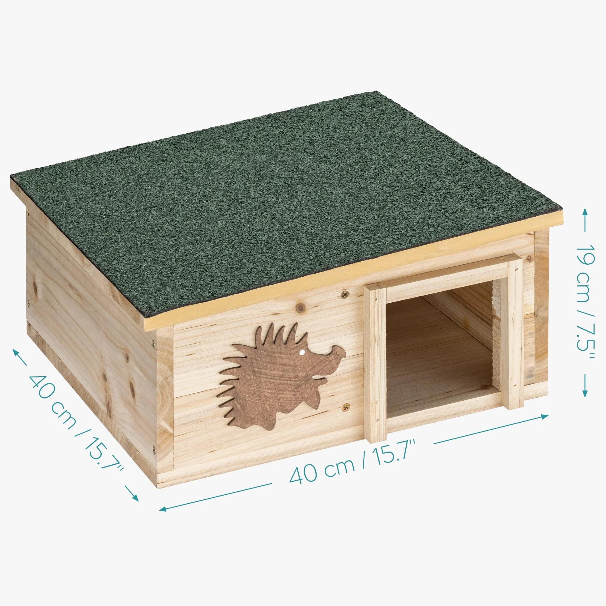 Navaris Casa para erizos de Madera - Casita para Erizo Conejos roedores para Exteriores y jardín - Caseta Grande para hibernación - 40 x 40 x 19 CM