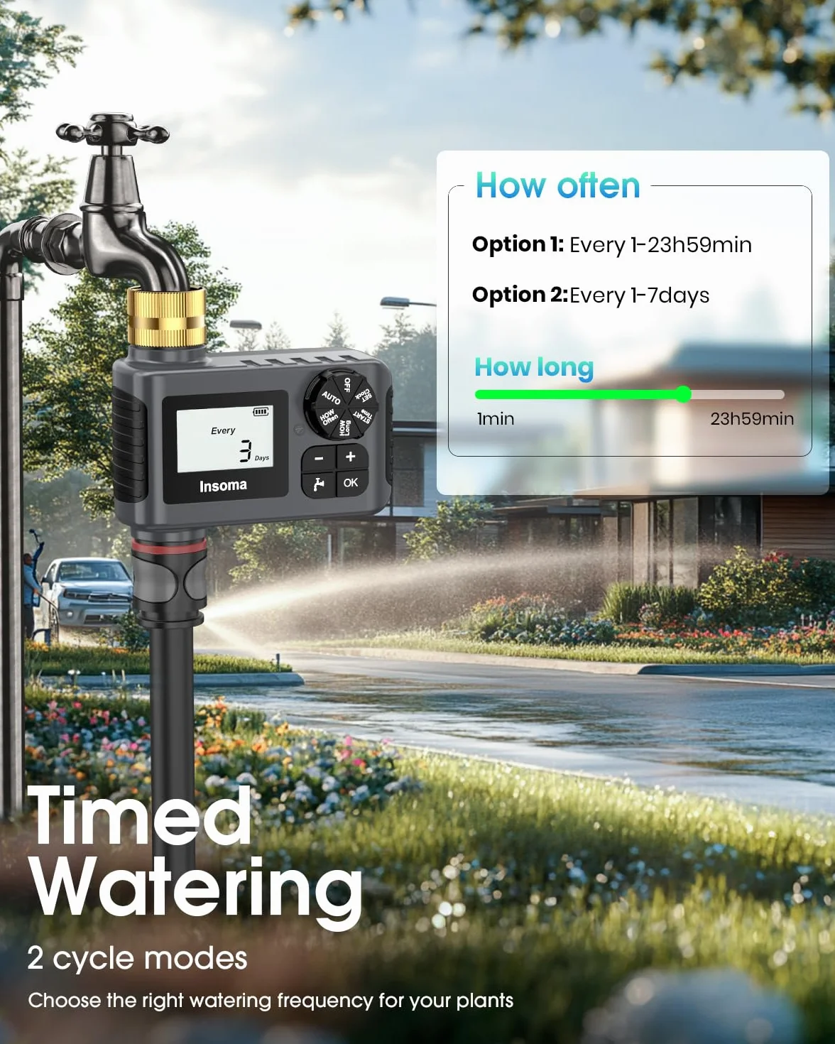 Temporizador de agua para manguera de jardín al aire libre, temporizador de manguera con retardo de lluvia/modo manual, sistema de controlador automático de riego por goteo para riego de césped, patio