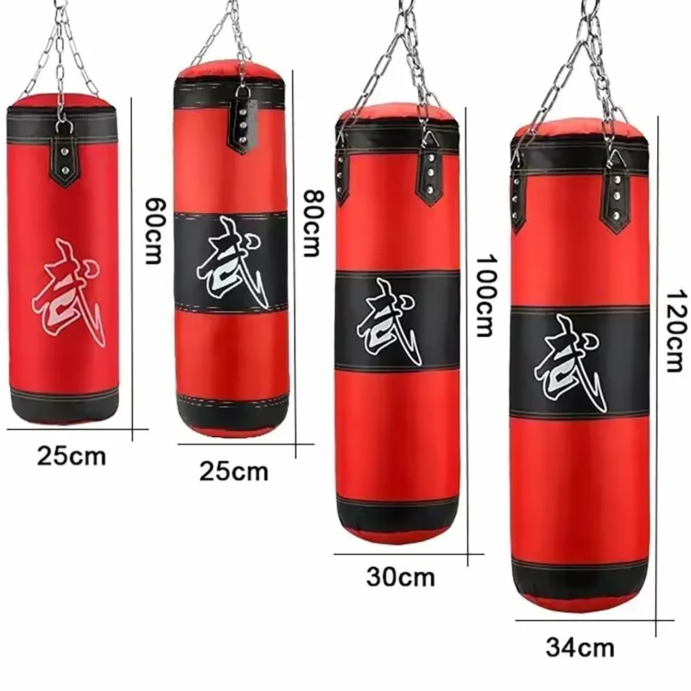 Kit de Sacos de Boxeo 15-en-1 100 cm con Guantes Vendas Cadena Gruesa Giratorio 360° para Muay Thai Lucha