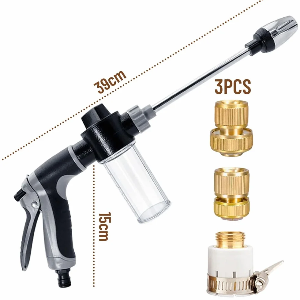Aquoxis Pressure Washer, Pistola de Lavado a Presión Power Jet, Pistola de Agua de alta Presión Giratoria de 360° con Varilla Larga y 3 Conectores Metálicos