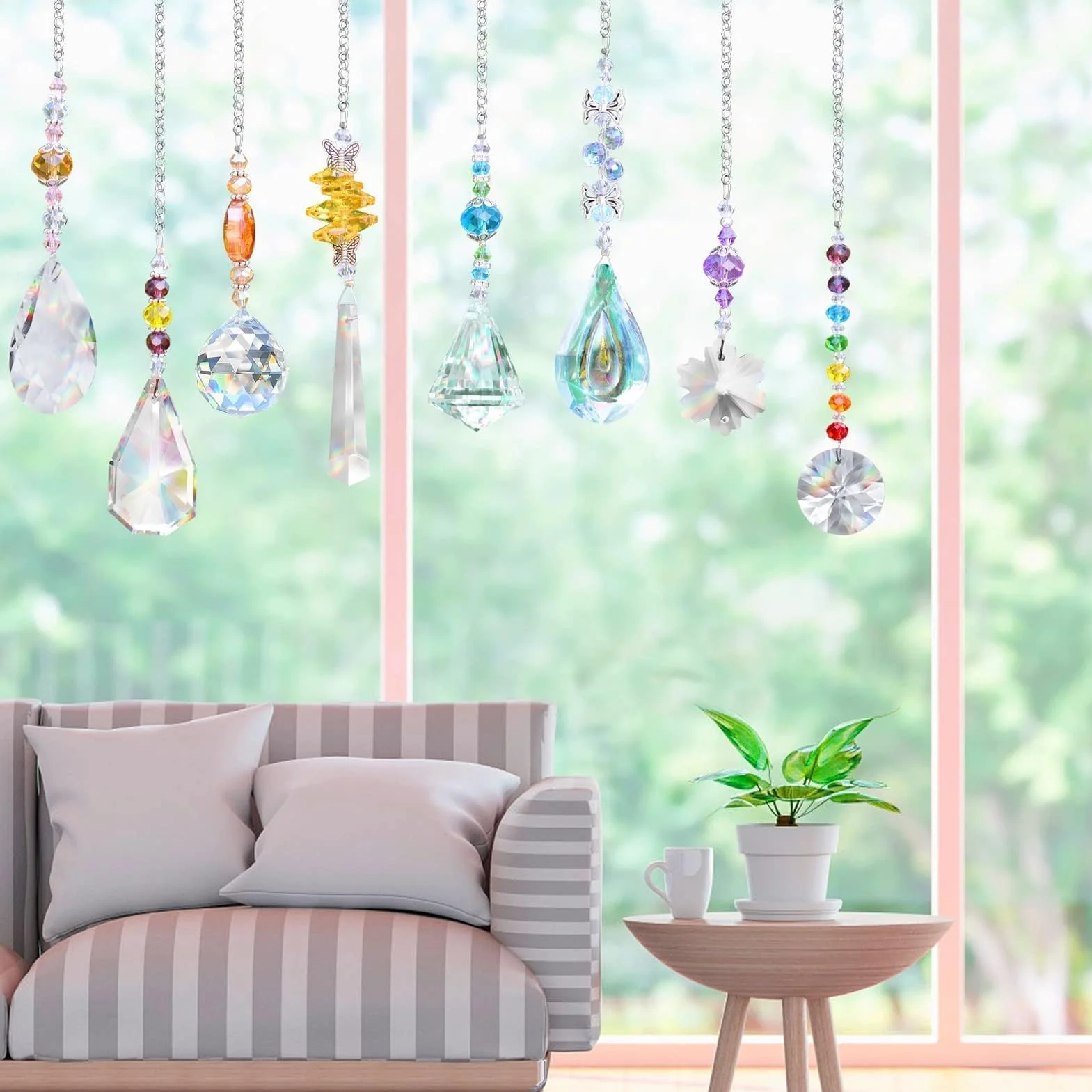 8 cristales para colgar en el jardín, decoración de ventanas, arco iris, atrapasueños, prisma, para interior y exterior, decoración de jardín