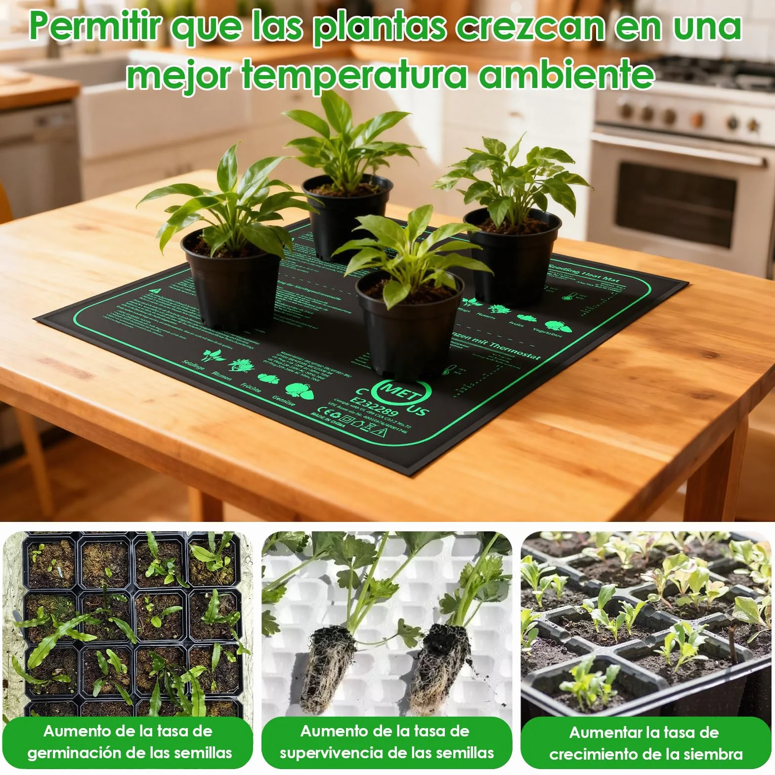 Alfombra Calefactora 70W con Termostato, 52×50cm Estera Térmica IPX4 Impermeable con Cable de Silicona y Algodón Punzonado, Temperatura Ajustable 20-45 °C para Semillas, Plantas y Reptiles