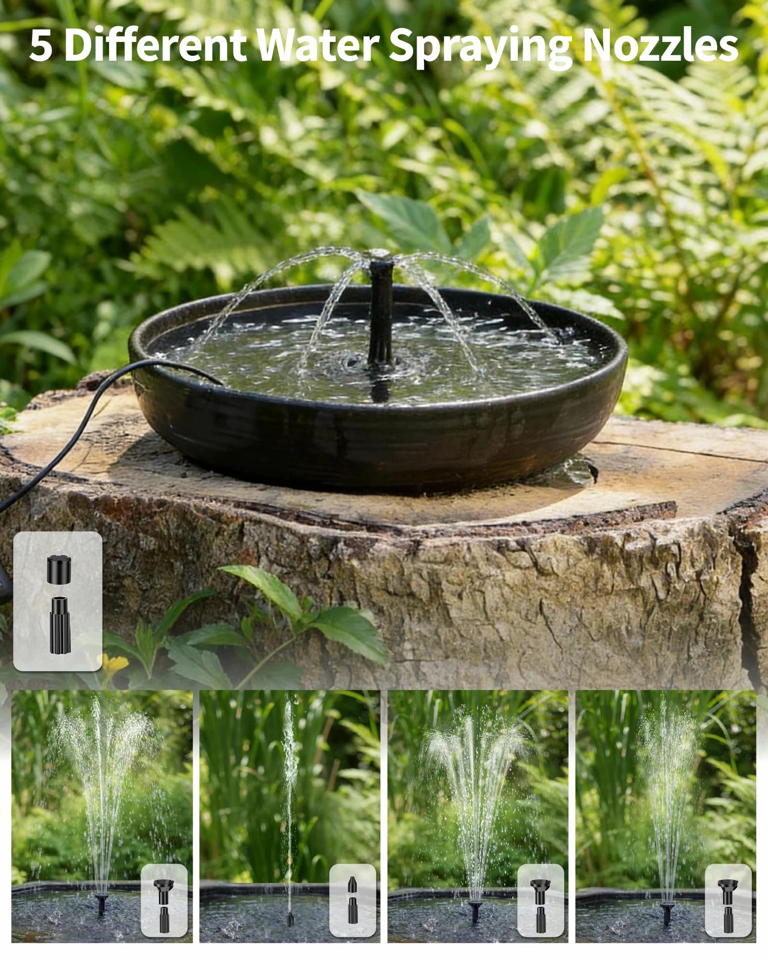 POPOSOAP Bomba solar de 3,5 W para baño de pájaros con caja de filtro, fuente de agua solar con boquillas y tubo para estanque pequeño, pecera y función de agua al aire libre, sin electricidad