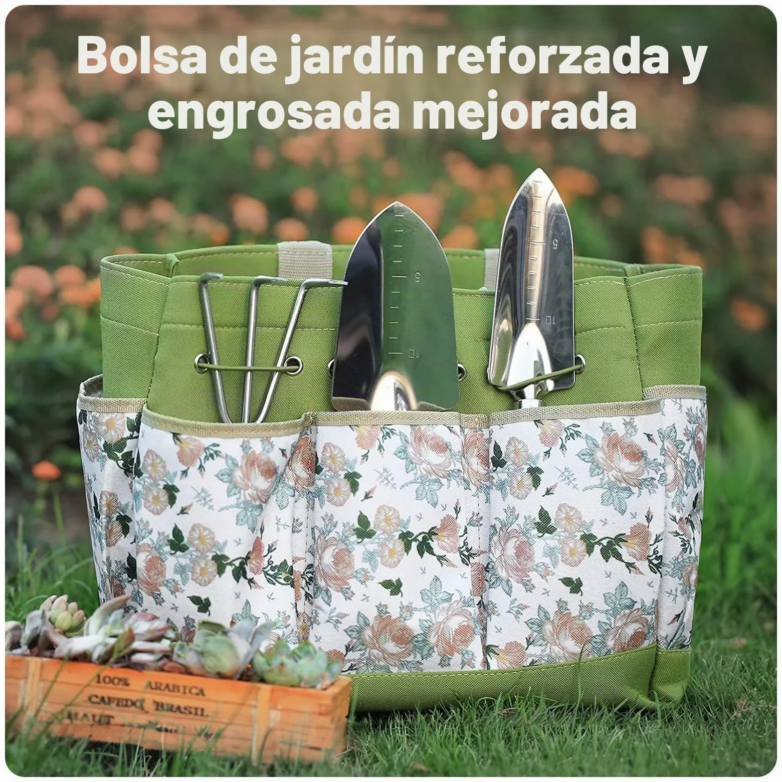 Grenebo Juego de Herramientas para Jardín 9PC, Set jardineria Adulto de Acero Inoxidable, Kit de Jardinería Bolsa de Jardín, Tijeras Podar,Pala Jardinería,Guantes,Paleta y Rastrillo de Mano etc