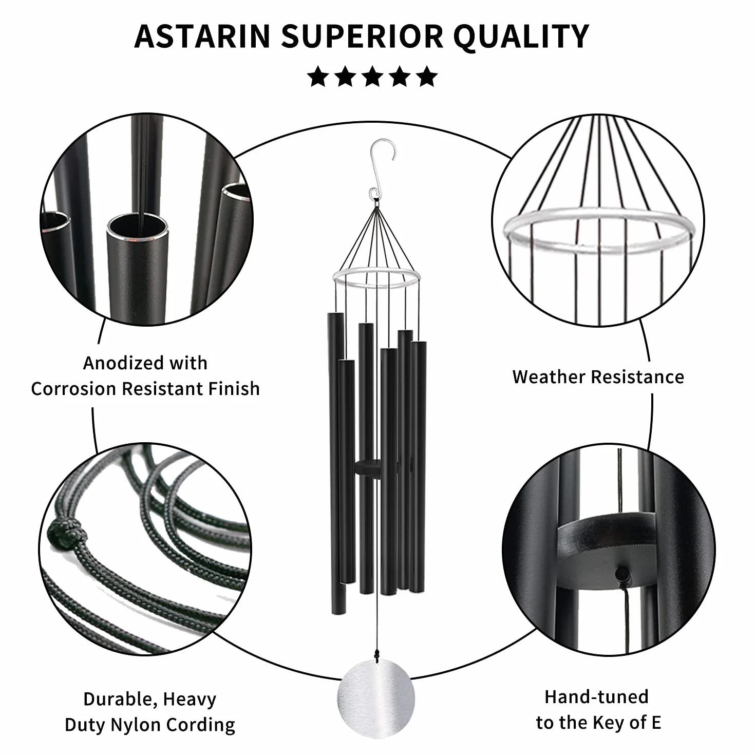 ASTARIN Campanas de viento para jardín, campanillas de viento grandes de 36 pulgadas para exteriores, afinadas, relajantes, relajantes, bajos, campanillas de viento conmemorativas de condolencias para