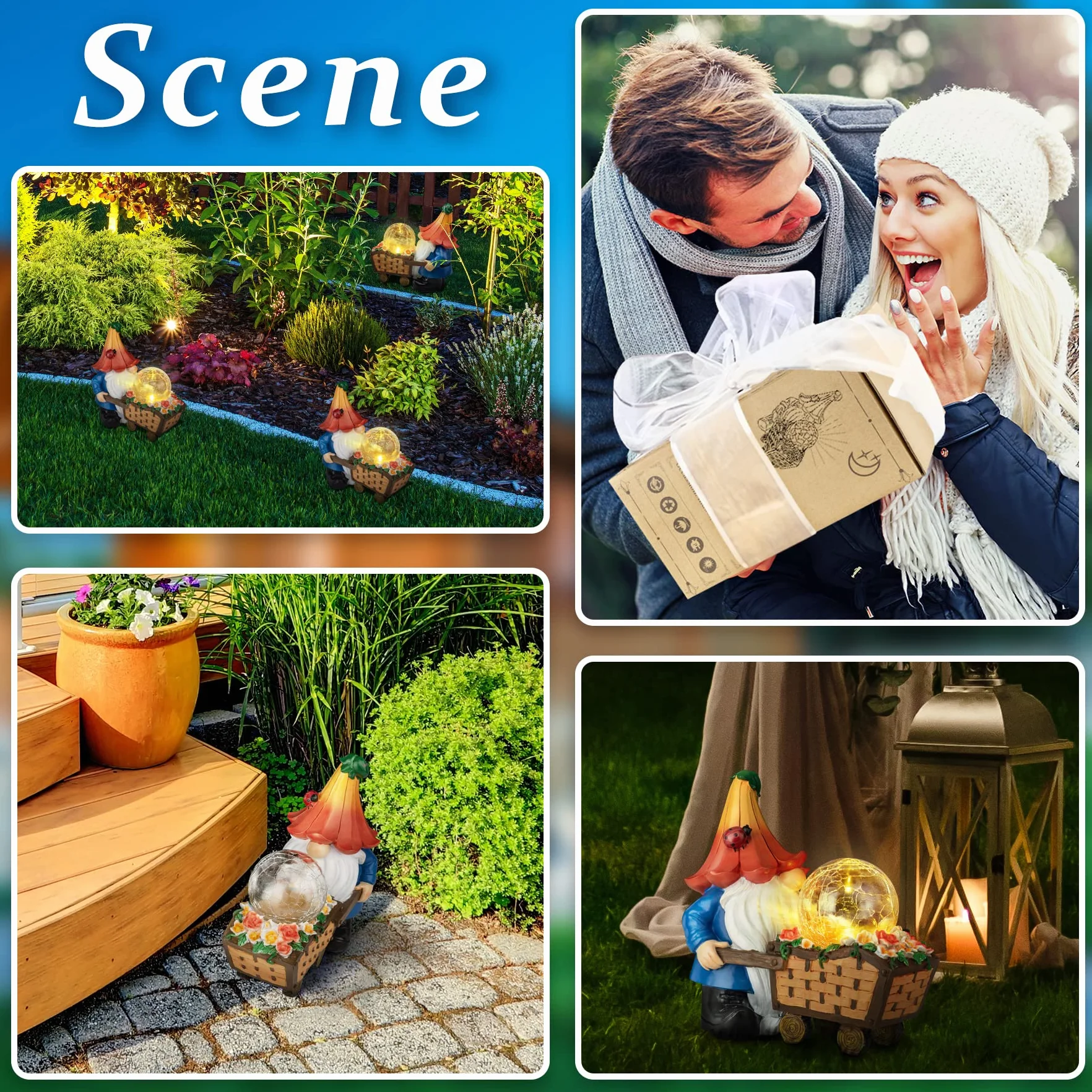 Gnomos de jardín para decoración al Aire Libre, gnomos solares, estatuas de Garden, decoración de jardín con orbe mágico con Luces LED, gnomo al Aire Libre para Patio