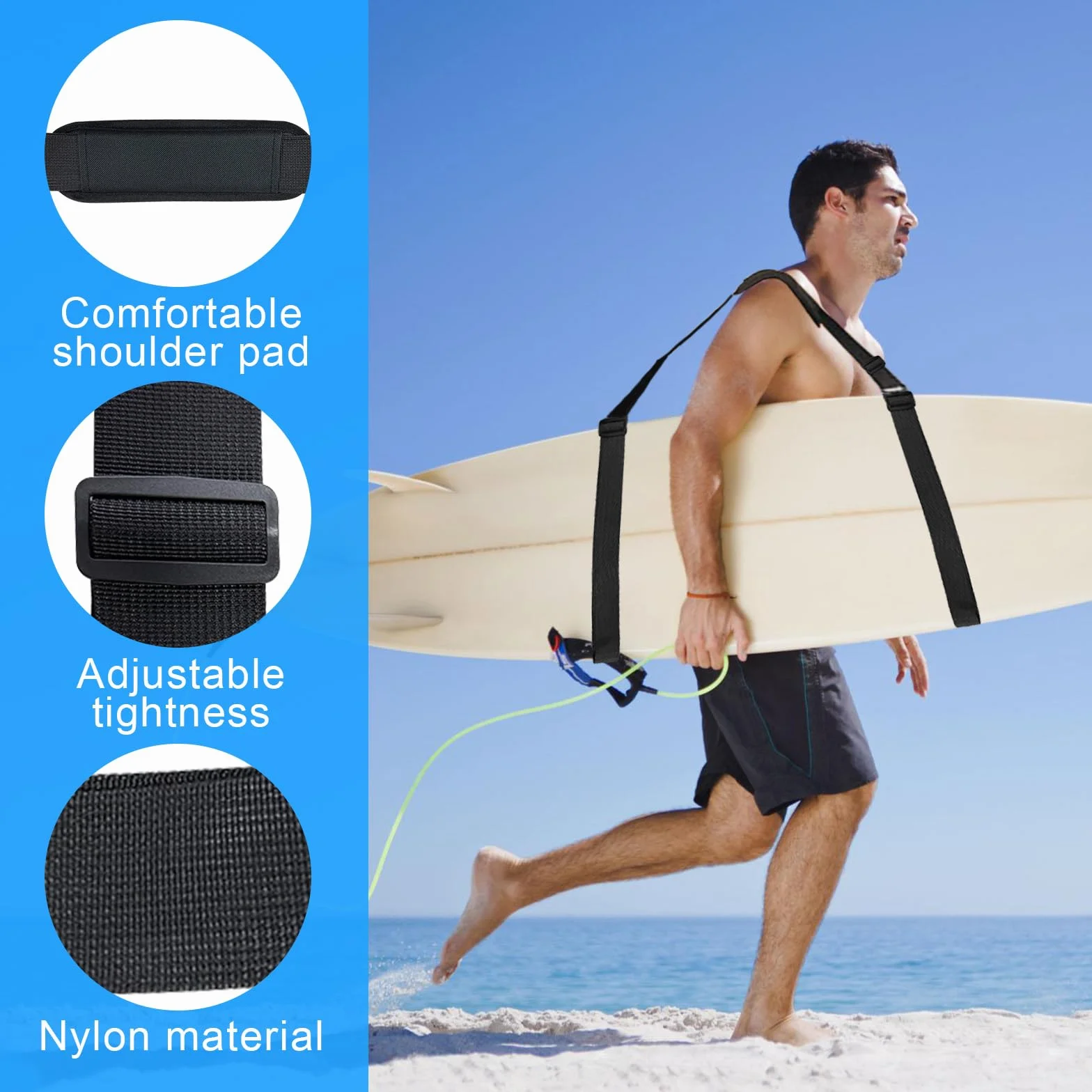 Correa de Transporte Tabla de Surf Ajustable Nylon Resistente al Desgaste Negro