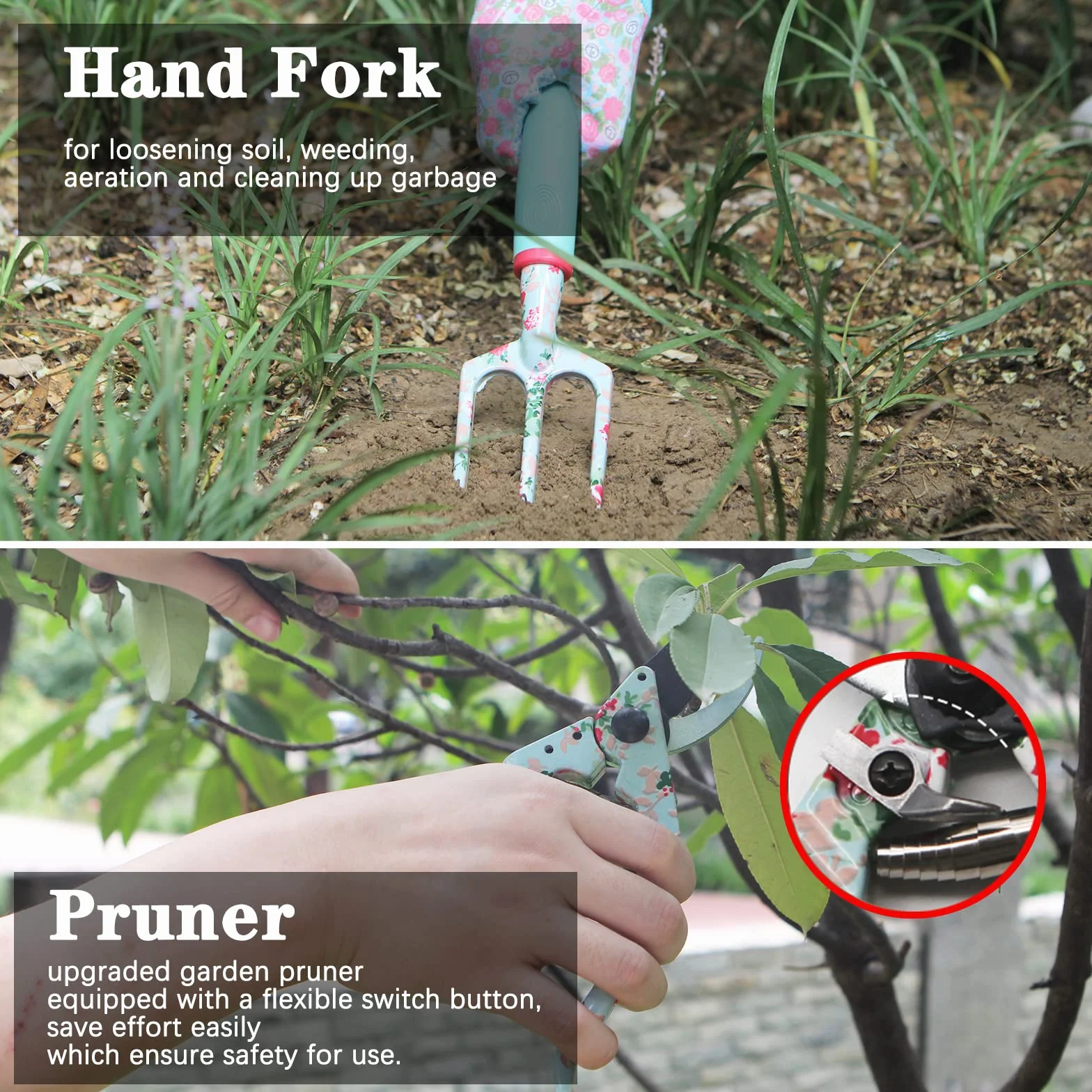 Juego de Herramientas de Jardinería 16 Pcs,Kits de Regalo de Herramientas Manuales de Jardín FloralRegalos de Jardinería para Mujeres y Hombres, con Tijeras de Podar y Bolsa de Almacenamiento