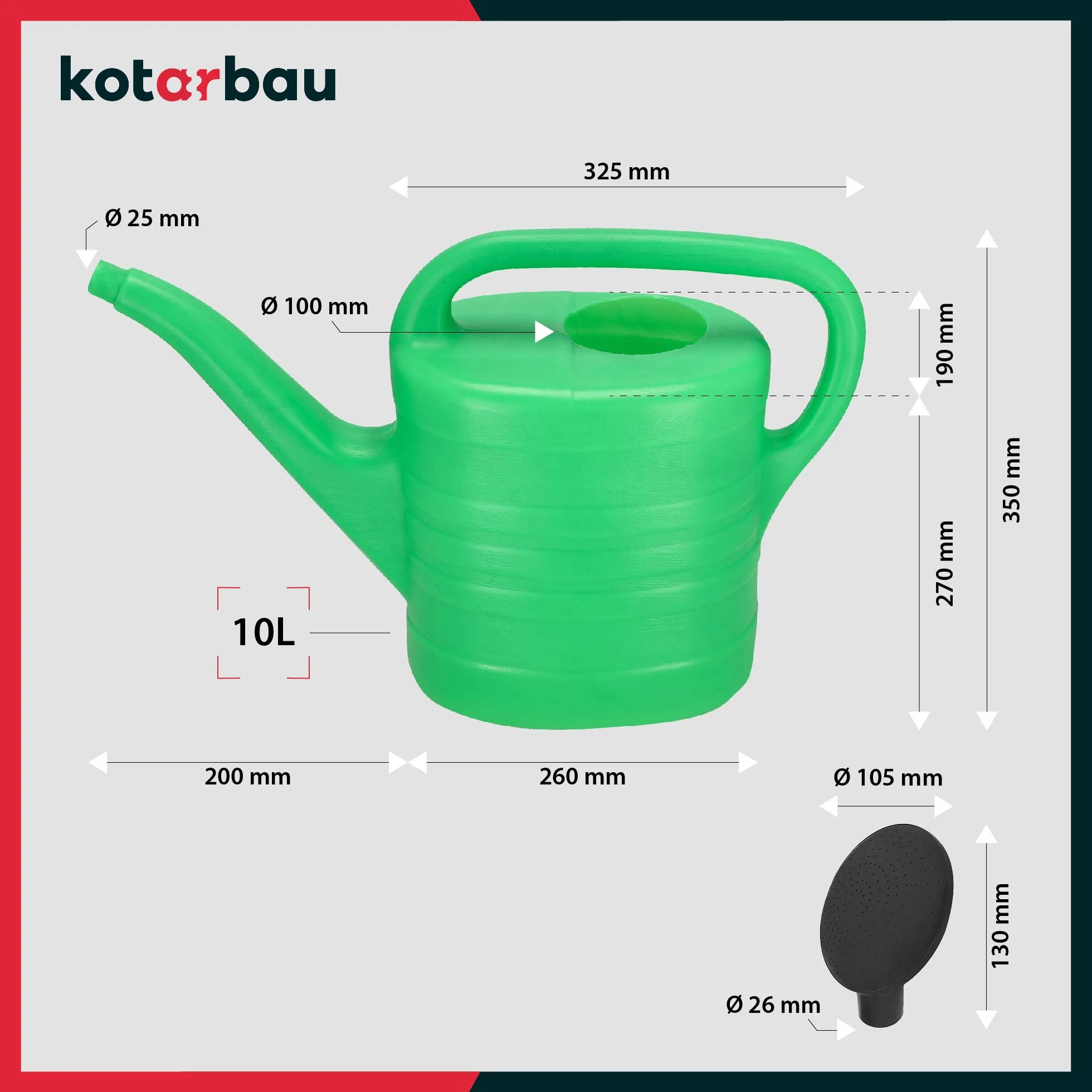 KOTARBAU® Regadera Plantas - Plástico - 10 L - Verde - Regaderas para Macetas - con Boquilla Extraíble para Jardín