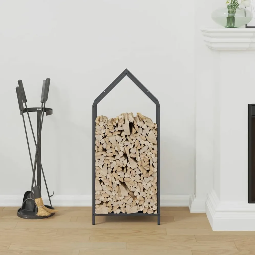 Estantería para leña antracita de acero laminado en frío, 40 x 25 x 90 cm, con 100 kg de capacidad de carga, soporte para leña para interior y exterior, almacenamiento de leña y leña en el