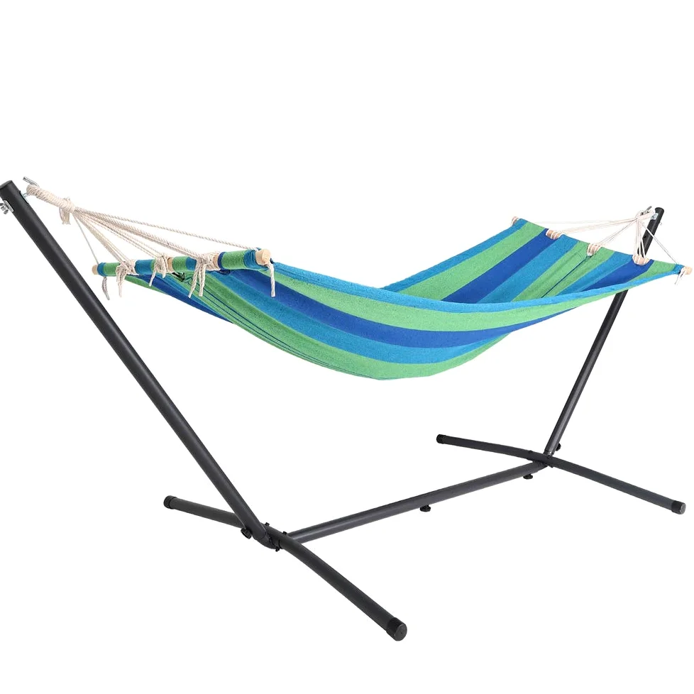 Detex Hamaca de Jardín Verde Rayas 200x80cm Hamaca Colgante de Tela Exterior Soporte Incluido Camping