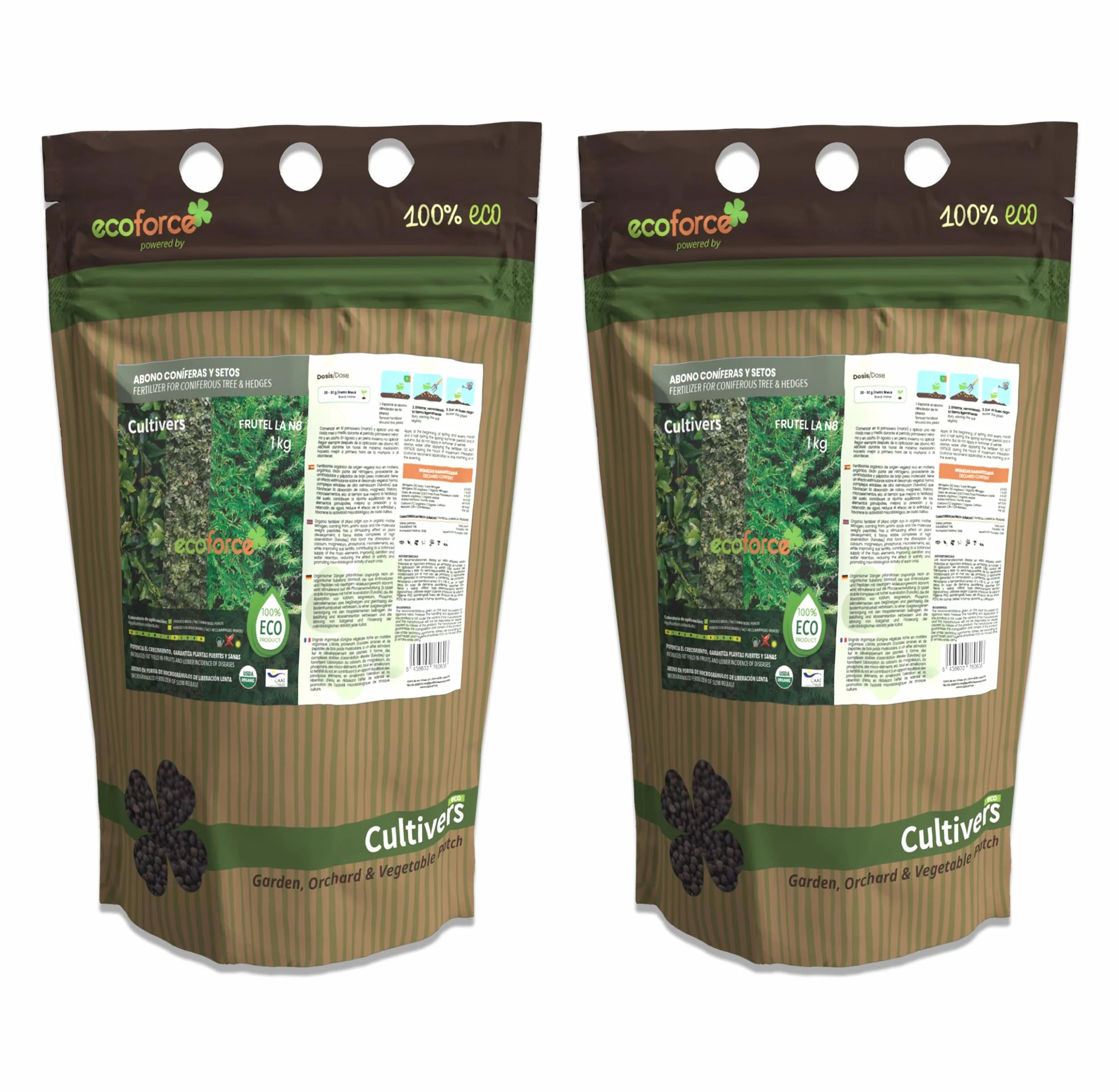 CULTIVERS Abono Ecológico de 2x5 Kg Coníferas y Setos (Pinos, Abetos, Cipreses y Tuyas). Fertilizante de Origen 100% Orgánico y Natural con Alta Concentración de NPK