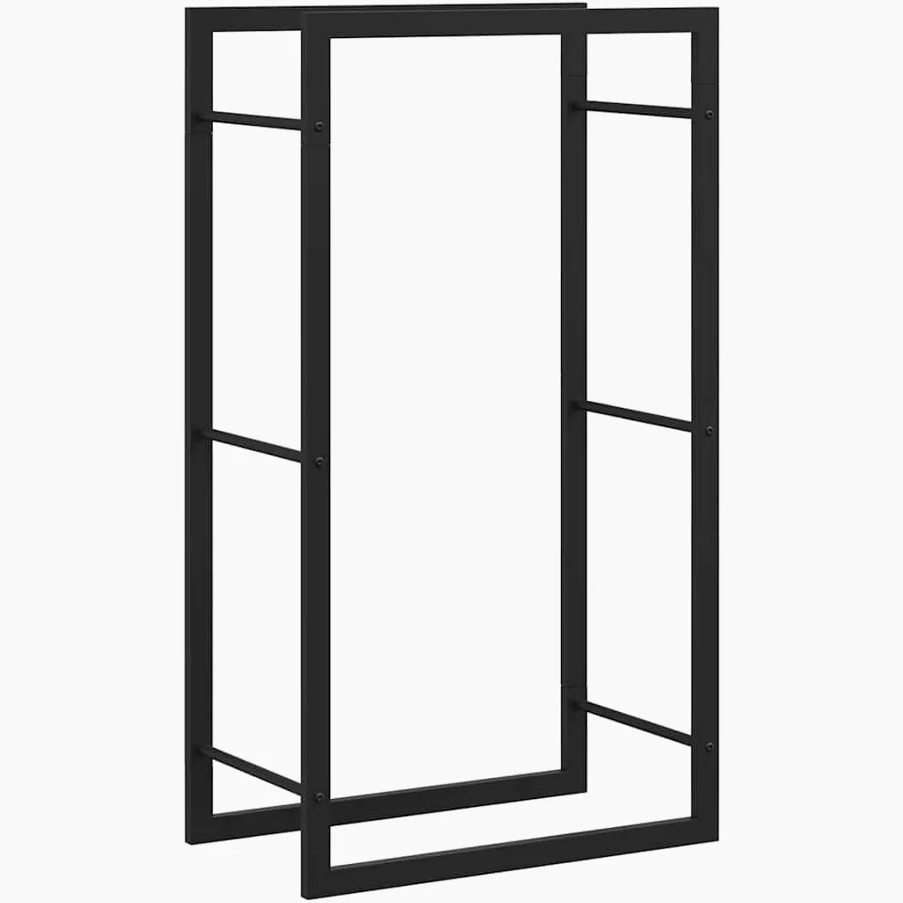 Estantería para leña de acero negro mate, 50 x 28 x 94 cm, soporte para leña para interior y exterior, ayuda para apilar y guardar leña seca junto a estufa de leña y terraza