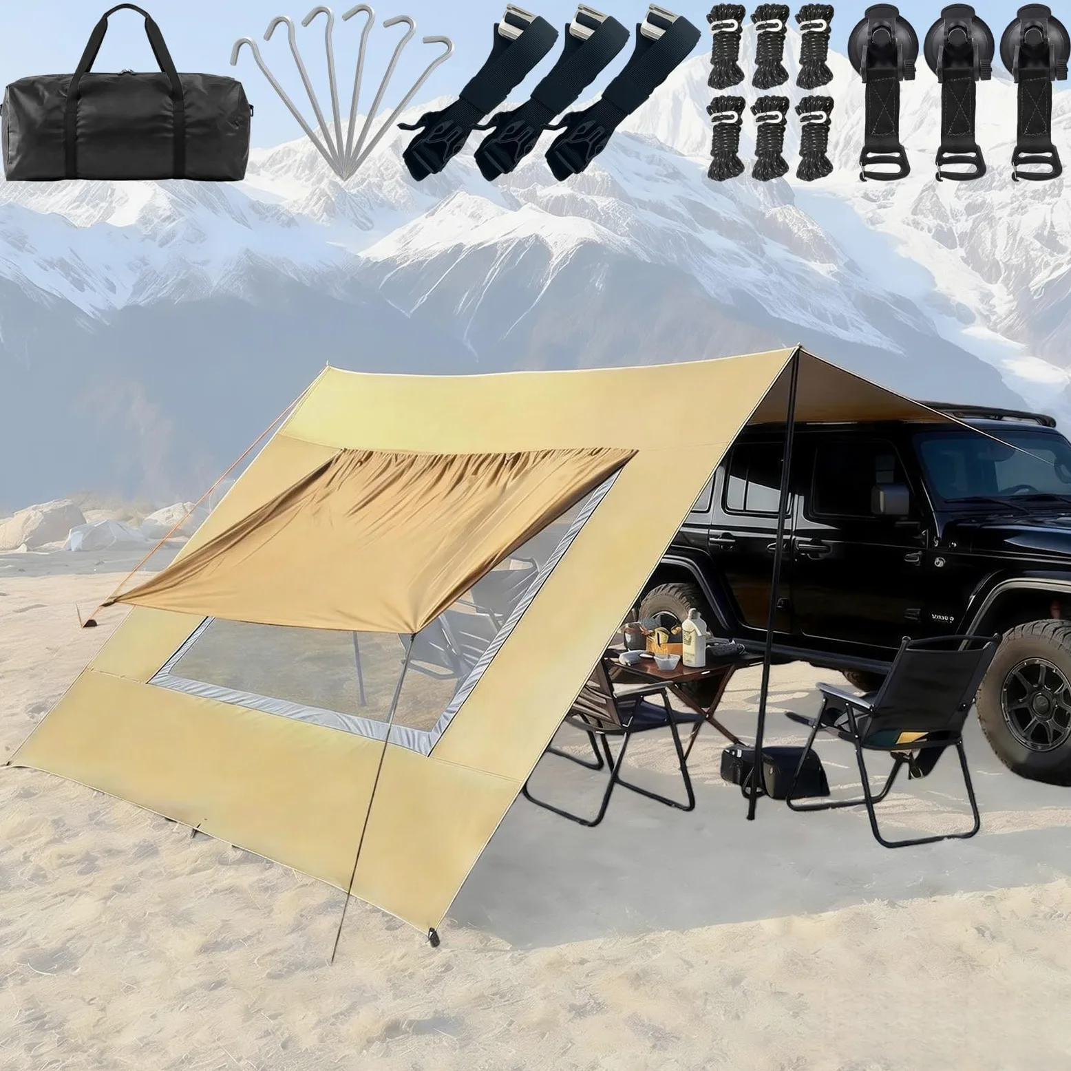 Toldo de 2,8 x 4,8 m para Puerta de Caravana | para autobús, Furgoneta, Caravana, Caravana, Caravana, Caravana, Tienda de campaña Universal, con Ventana de Pantalla