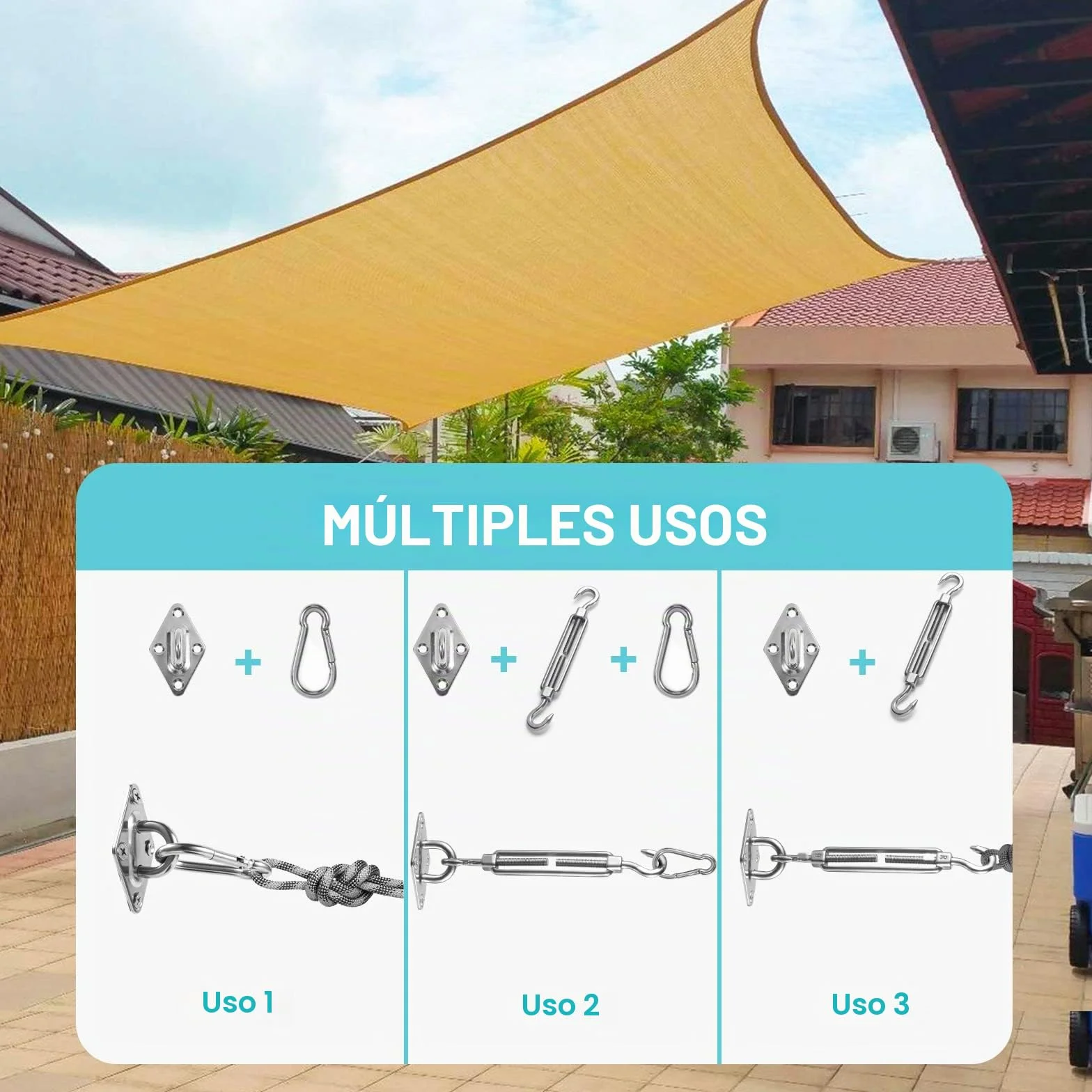 HOMPER Juego de Accesorios para toldos, Juego de herrajes de Acero Inoxidable para Trabajo Pesado con sombrilla Sun Shade para triángulo y escuadra, Accesorios de fijación de Vela Sun Shade