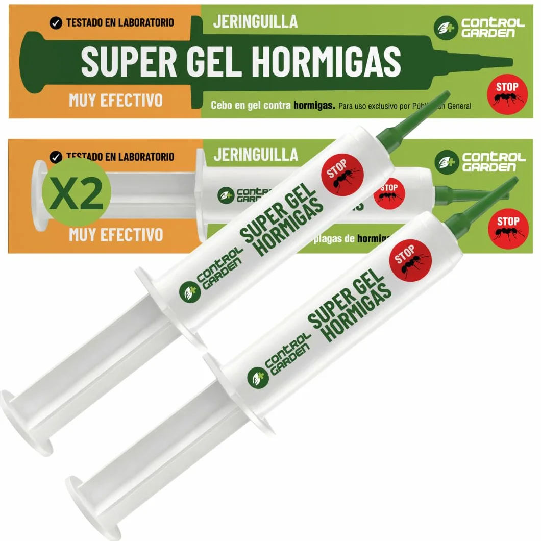 CONTROL GARDEN x2 Gel Antihormigas Jeringa 10gr | Cebo Insecticida Jeringuilla Elimina Hormigas Interior y Exterior | Eliminación Total Hormiguero | Mata Hormiga Reina y Nido | Formula Eficaz y Seguro
