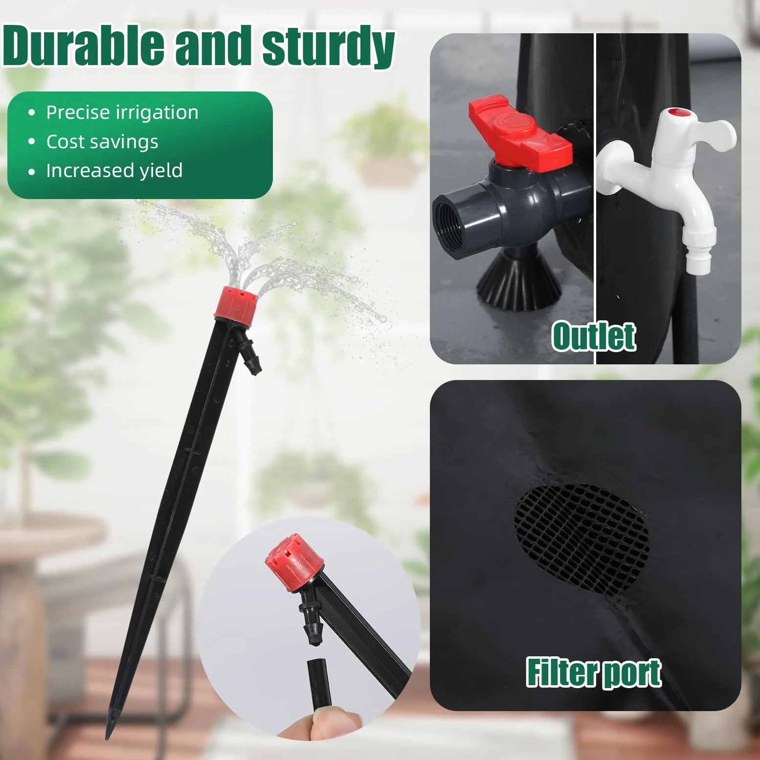 Sistema de riego automático, riego automático de 50 l, bomba de agua de 25 W y sensor de agua baja y 8 boquillas de goteo, sistema de riego de jardín para interiores, césped, invernadero, patio