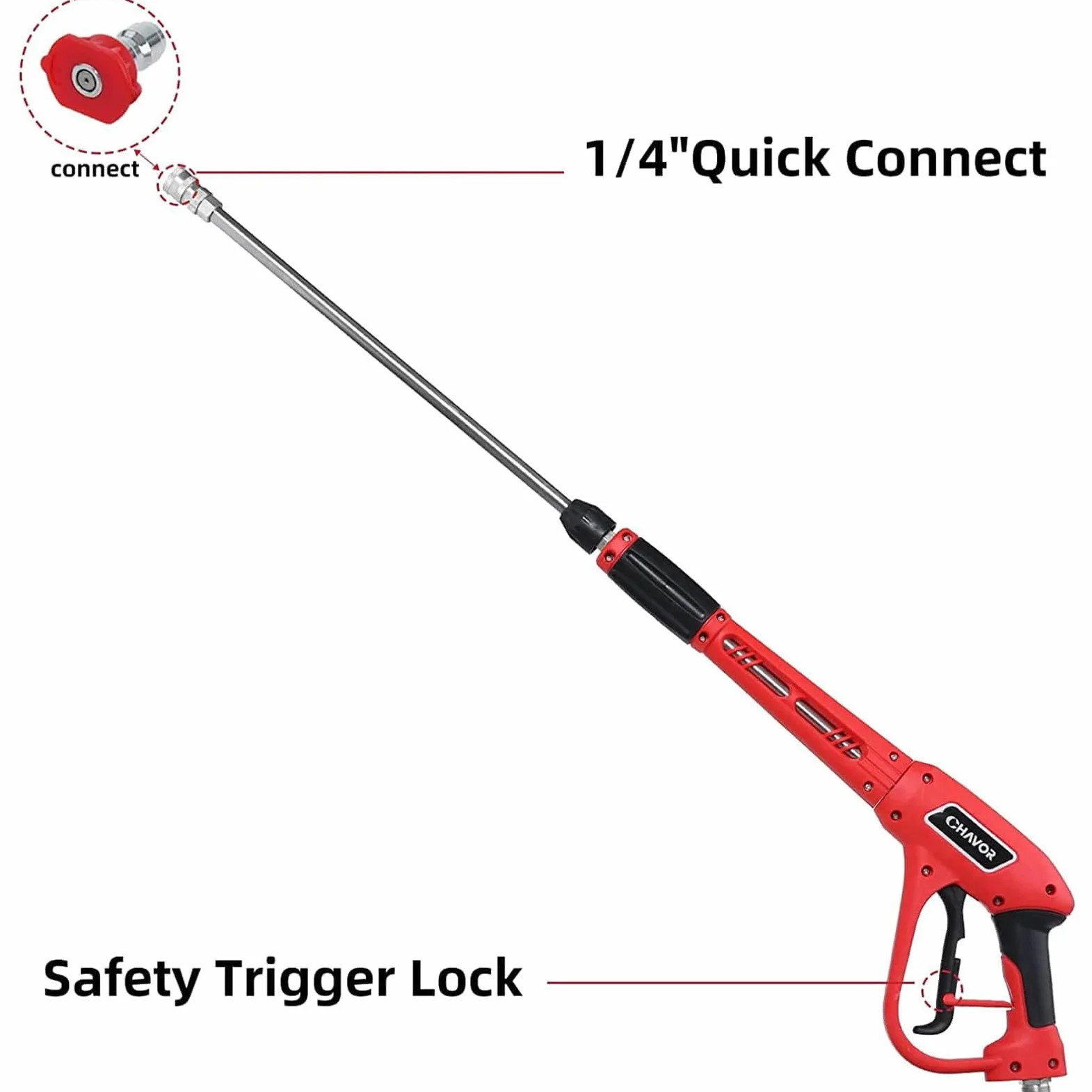 Pistola de lavado a presión con varilla de extensión de repuesto, pistola de lavado eléctrica mejorada con 5 puntas de boquilla de pulverización, accesorio M22, 37 pulgadas, 3000 PSI