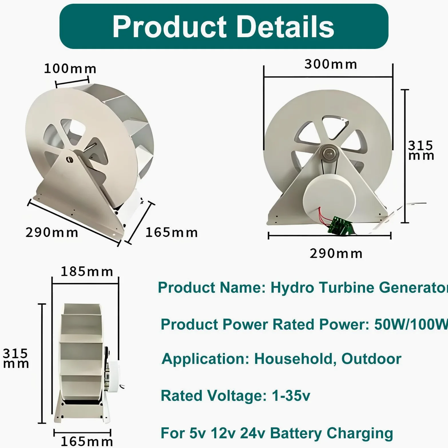 Generador hidroeléctrico portátil 50W | Generador de energía de rueda hidráulica de baja velocidad de 50 W/100 W para iluminación exterior