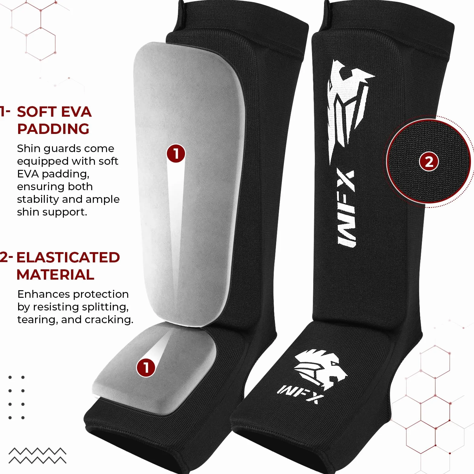 WFX Espinilleras para kickboxing protector de pies acolchado elástico entrenamiento MMA Muay Thai