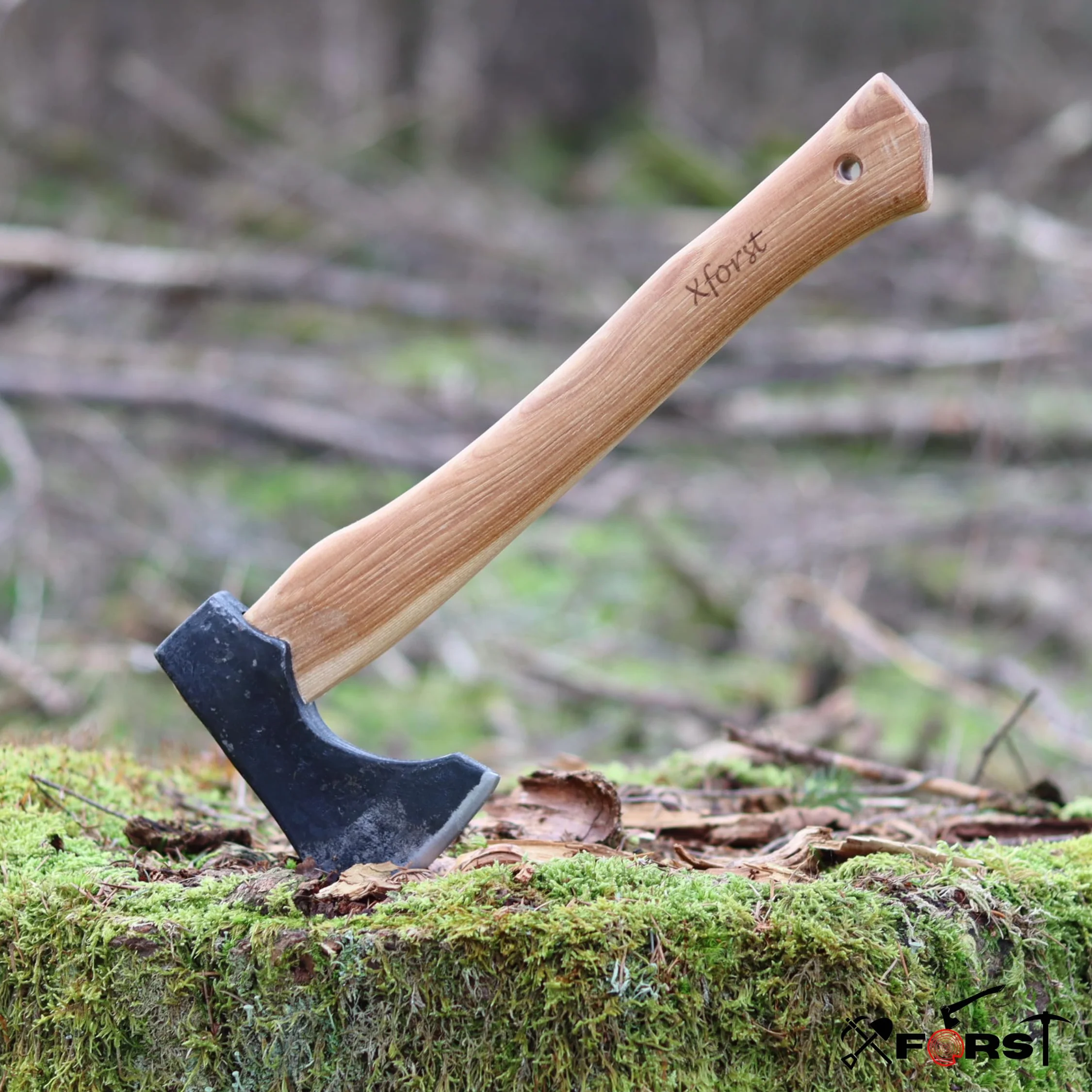 Xforst Hacha, Hachuela con vaina de cuero de acero al carbono forjado afilada, Hacha de mano de supervivencia - Modelo Vikingo X-TA5B