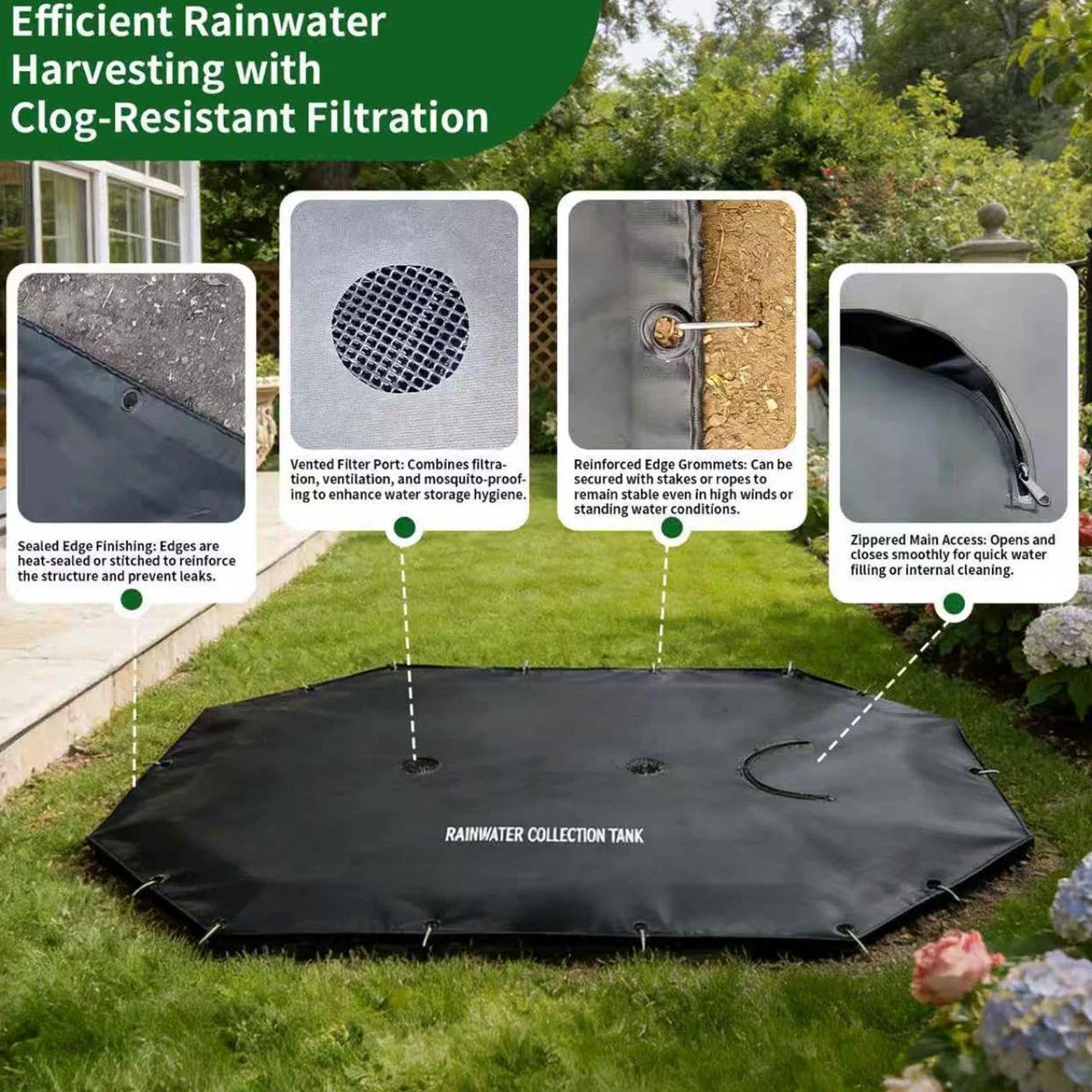 de captación de agua Depósito de Agua de Lluvia Empotrado | Colector de Agua Empotrado Para jardín, patio trasero, terraza, entrada de vehículos, pasarela, macizo de flores y riego