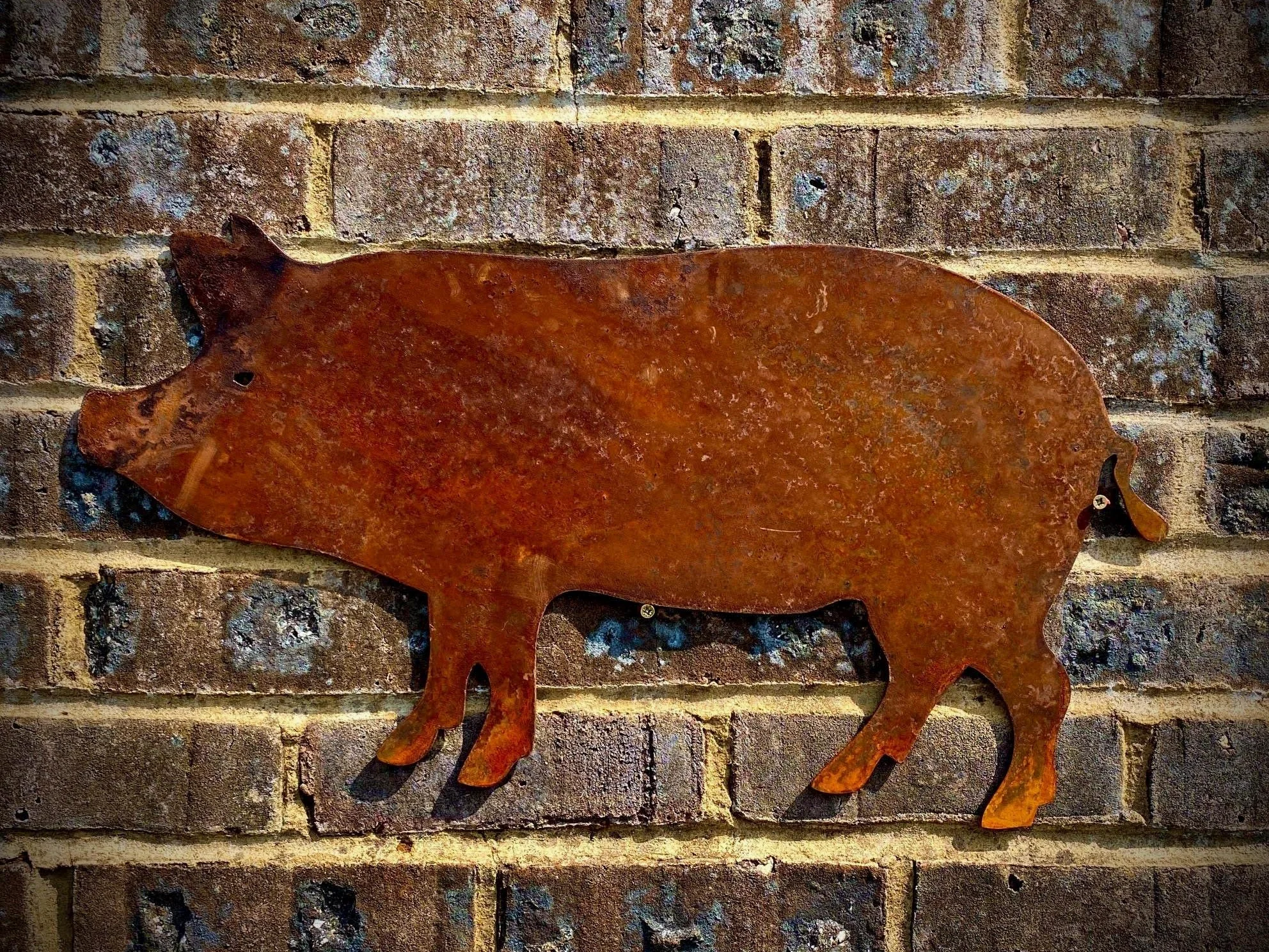 Gran exterior rústico oxidado cerdo granja animal jardín colgador de pared casa puerta valla cartel colgante metal arte cobertizo escultura regalo