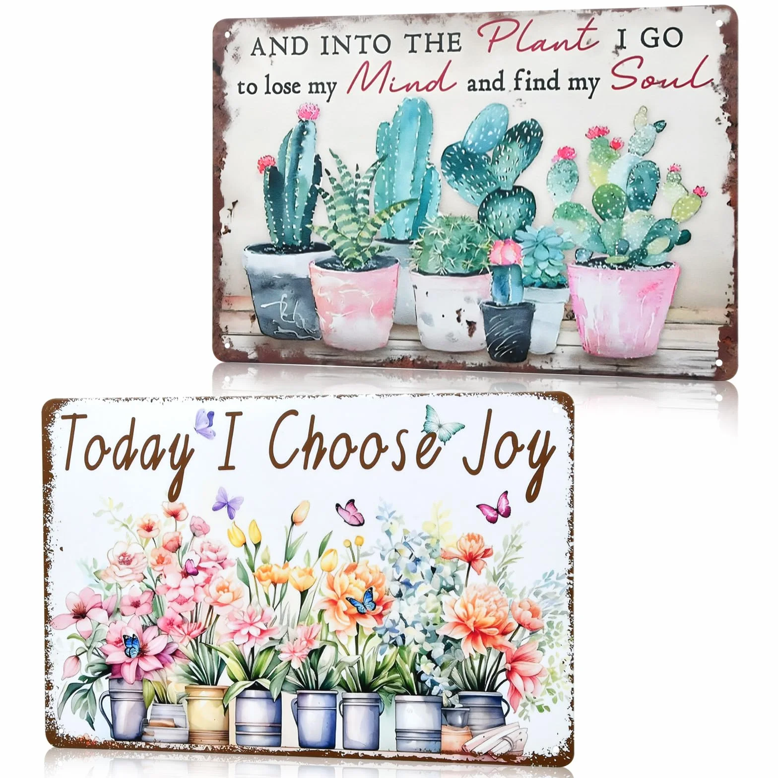 Cartel de Chapa de Metal Retro para Jardín - Pack de 2 Señales de Metal 20x30 cm - Decoración Vintage para Terraza, Porche y Exterior