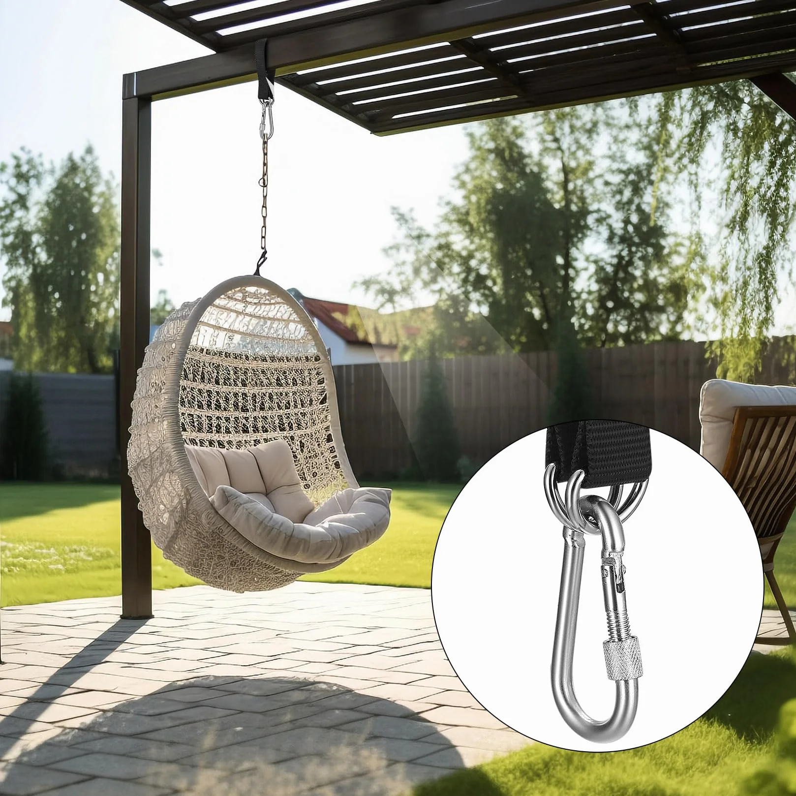 Kit de Fijación para Hamaca de 2 Piezas,Correas de Árbol para Columpio, Conjunto de Fijación de Silla Colgante con Mosquetones y Anillos en D, Correas para Hamaca para Columpios de Interior y Exterior
