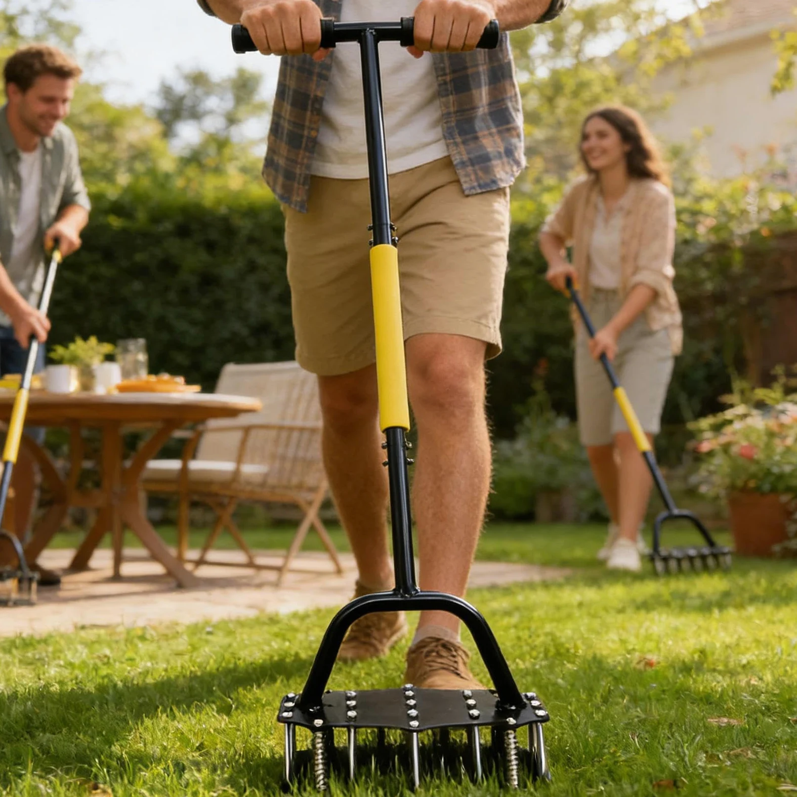 Aireador de Césped Herramienta Manual para Airear el Suelo | Diseño con resorte, aireador para césped con 17 púas de acero para aireación de jardines y jardinería de
