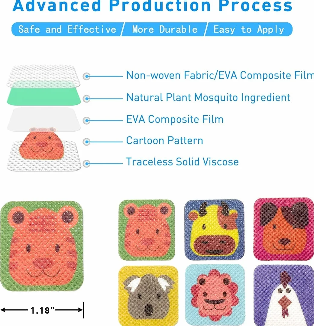 Parche Repelente de Mosquitos, Pegatinas Antimosquitos Niños, niños, Adulto - Exterior & Interior 72 Horas de protección efectiva ，Previene Las Picaduras de Plagas, 60 Pegatinas