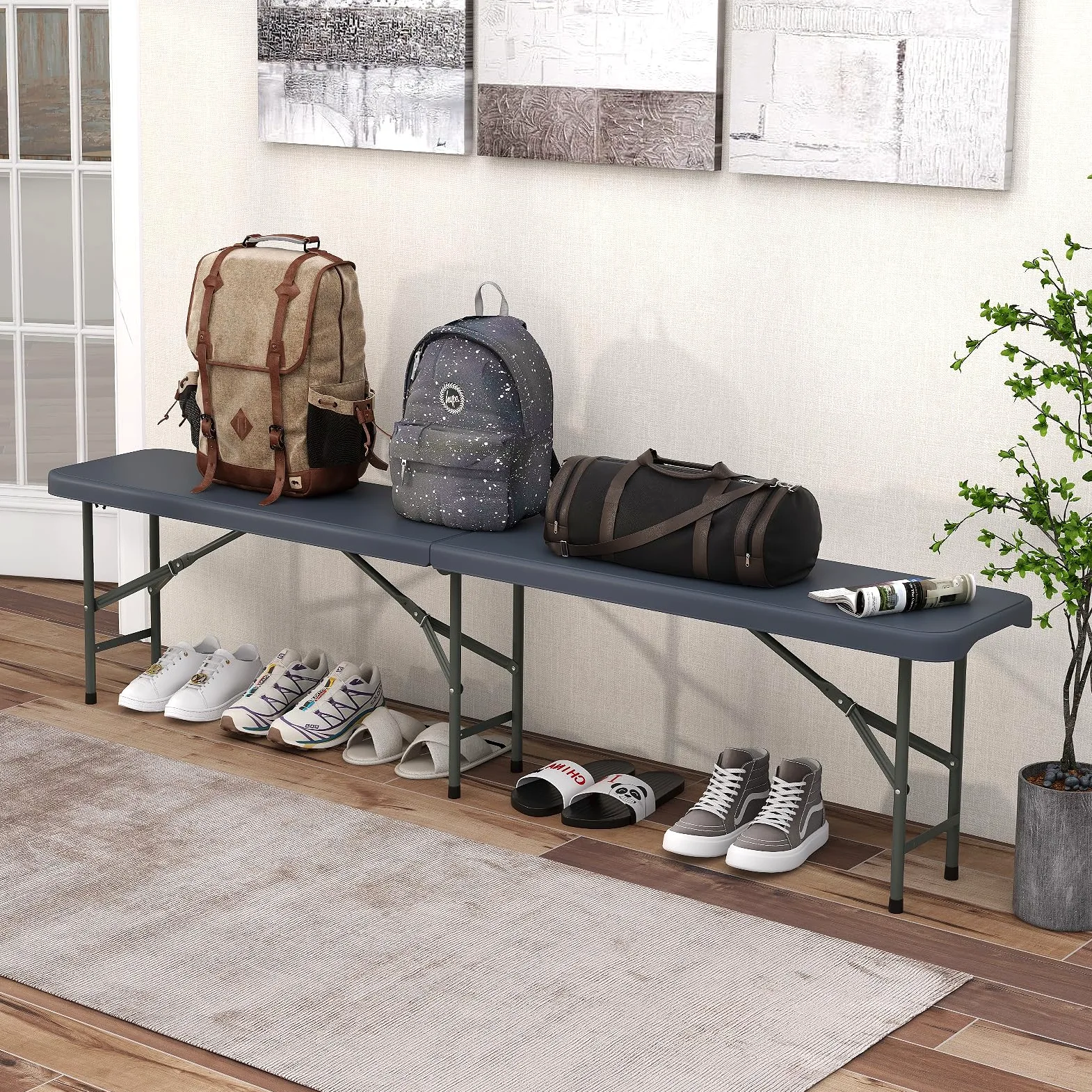 GOPLUS Banco Plegable Portátil 4 Personas 180x30x43 cm Gris Impermeable Exterior