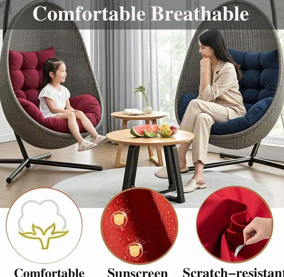 Cojín para Silla Colgante de Exterior, Cojín de Jardín, Lavable, Engrosado, Blanca